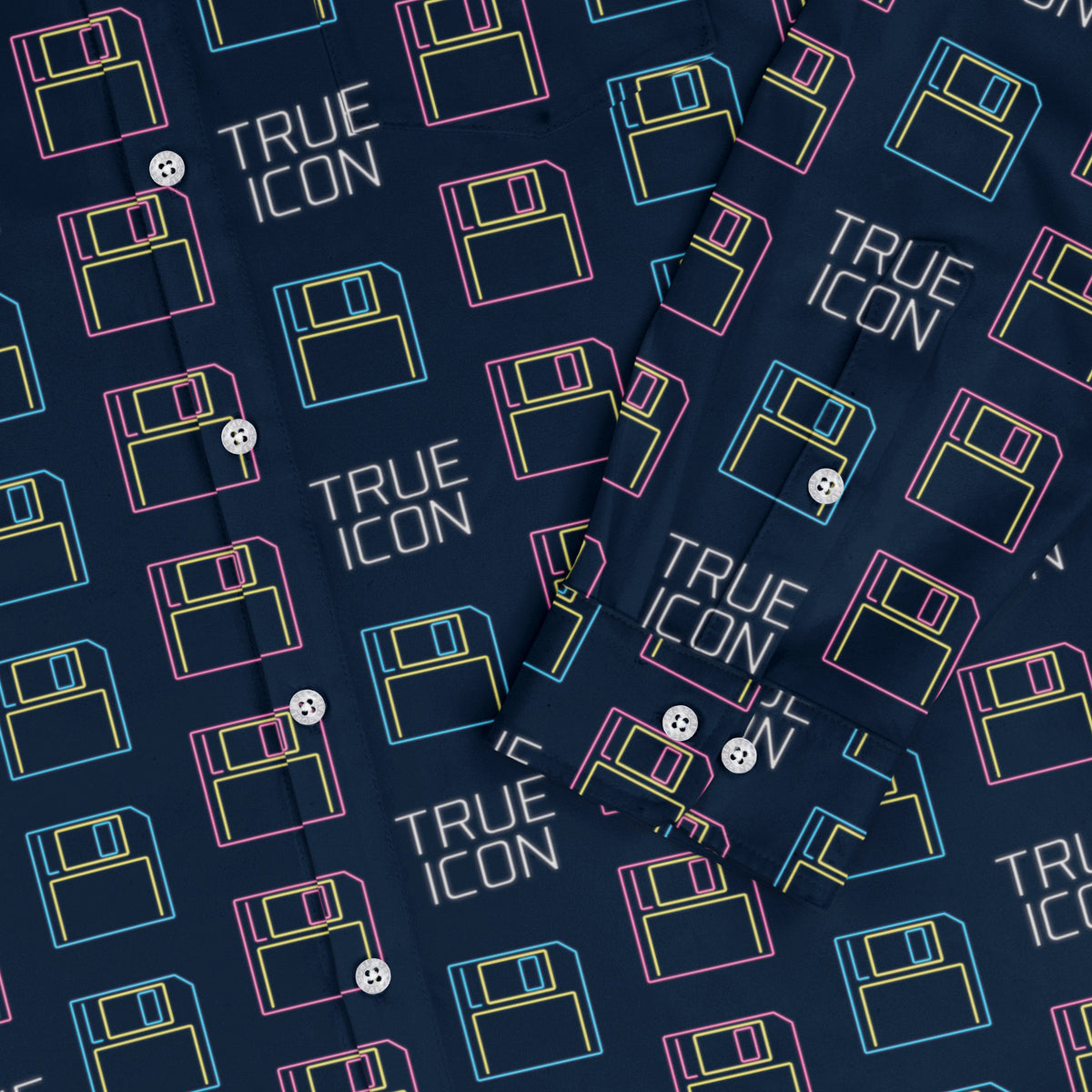True Icon Floppy Disk Long Sleeve Button Up Shirt sleeve close