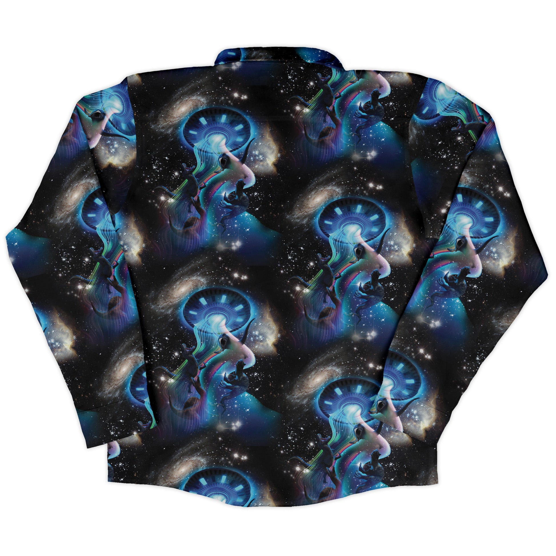 UFO Abduction of Dinosaurs Long Sleeve Button Up Shirt