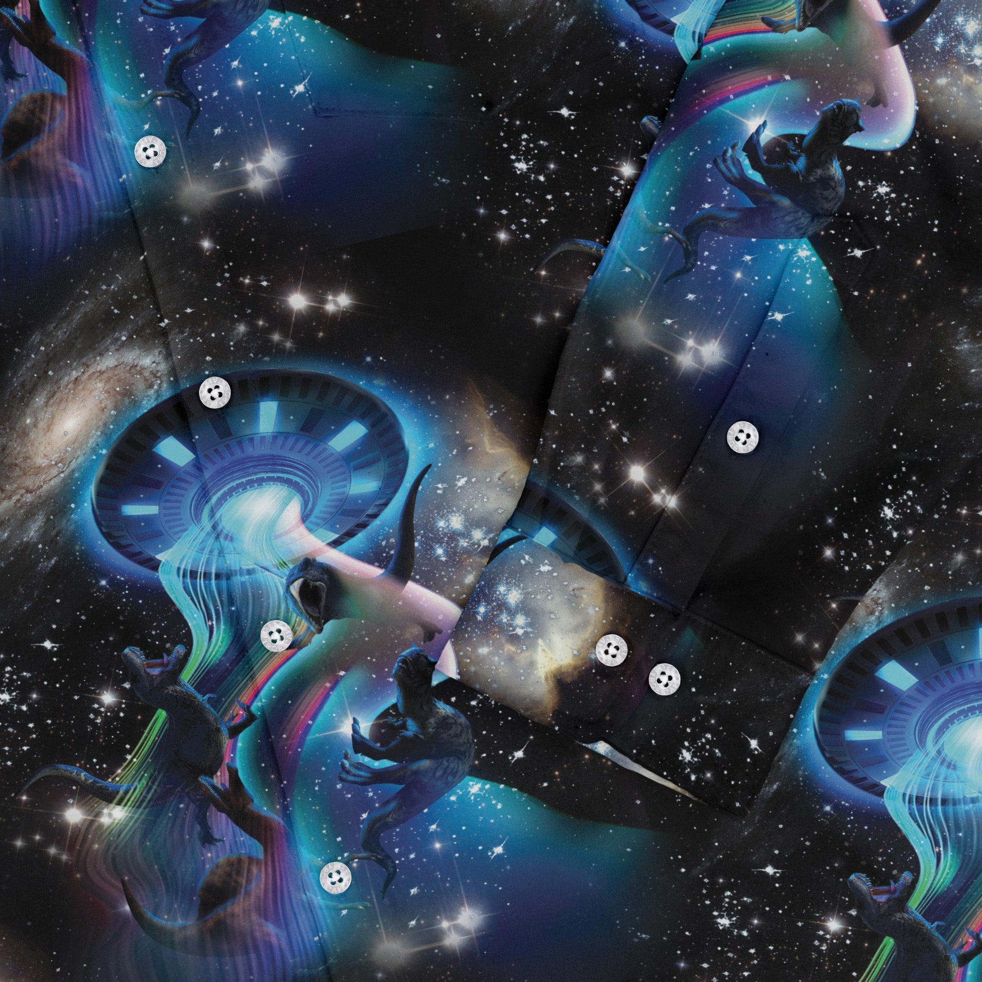 UFO Abduction of Dinosaurs Long Sleeve Button Up Shirt