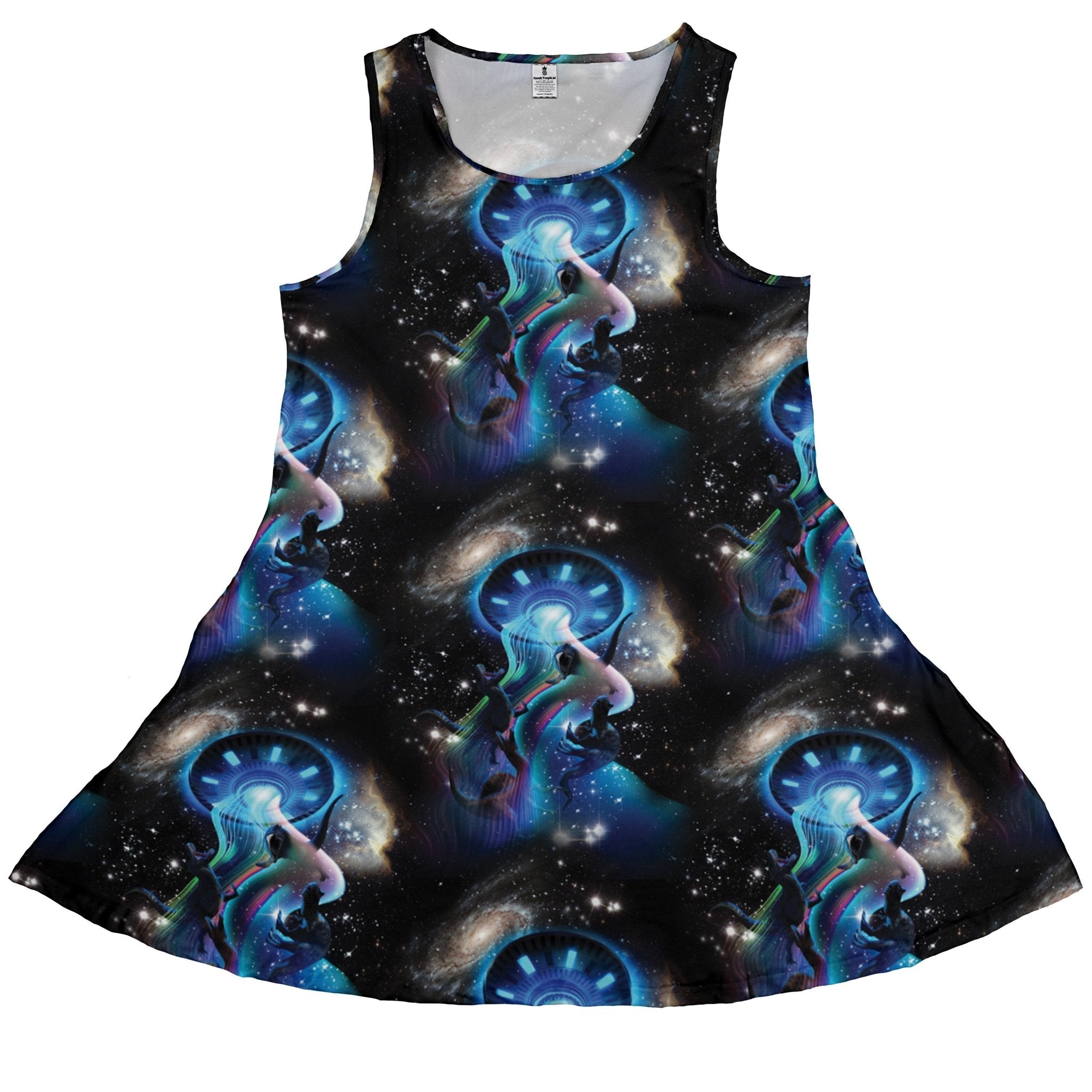 Ufo Abduction Of Dinosaurs Dress Geek Nerd Design by Random Galaxy lx - C Maximalist Patterns