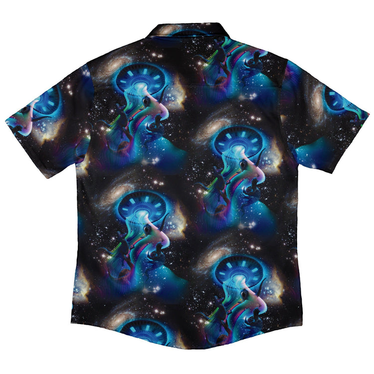 UFO Abduction of Dinosaurs Button Up Shirt - adult sizing - Design by Random Galaxy - Maximalist Patterns