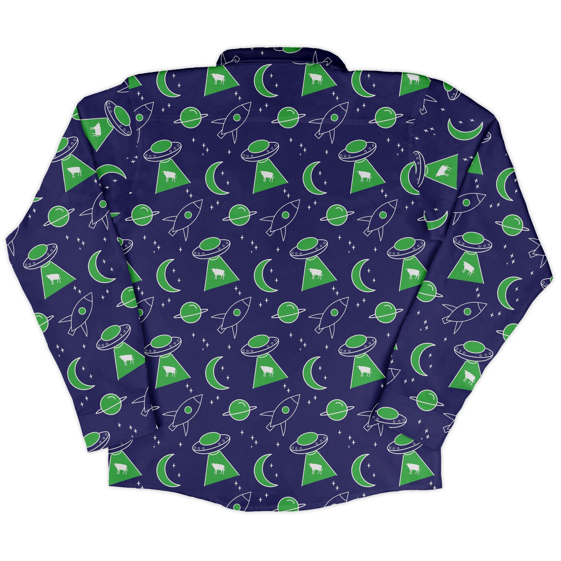 UFO Cow Abduction Long Sleeve Button Up Shirt
