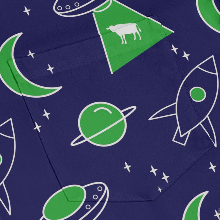 UFO Cow Abduction Long Sleeve Button Up Shirt Geek Nerd adult sizing Animal Patterns Design by Heather Davenport