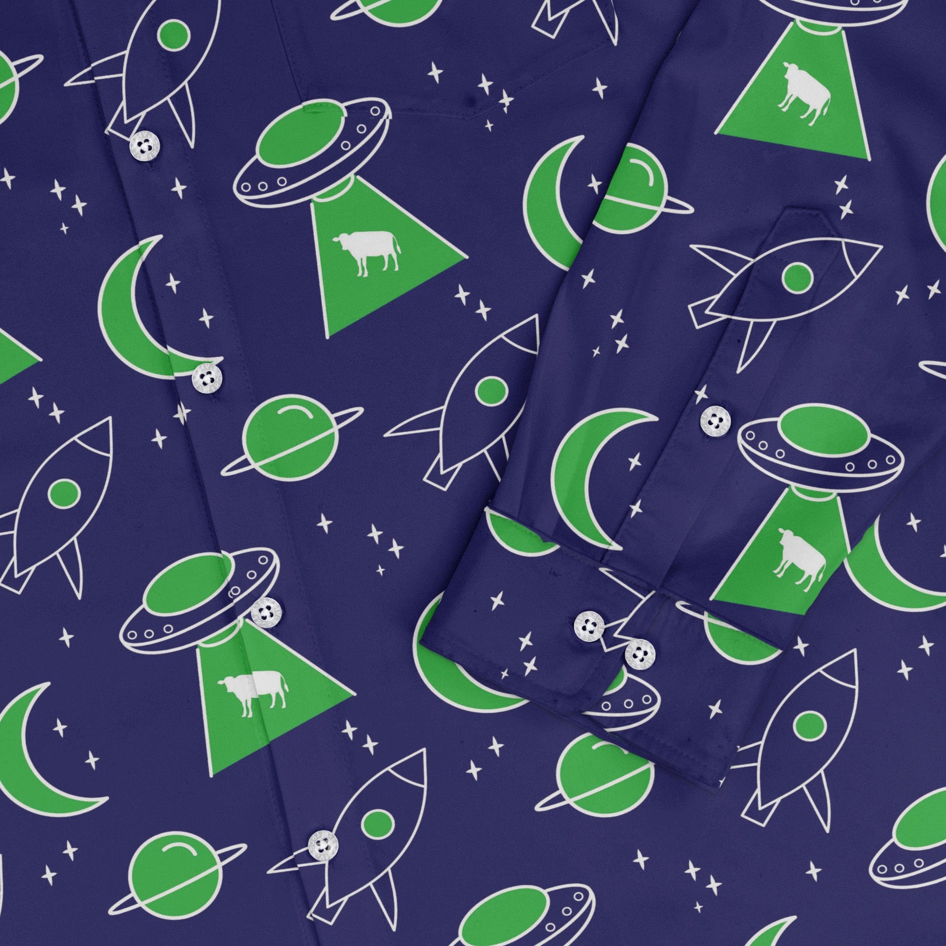 UFO Cow Abduction Long Sleeve Button Up Shirt
