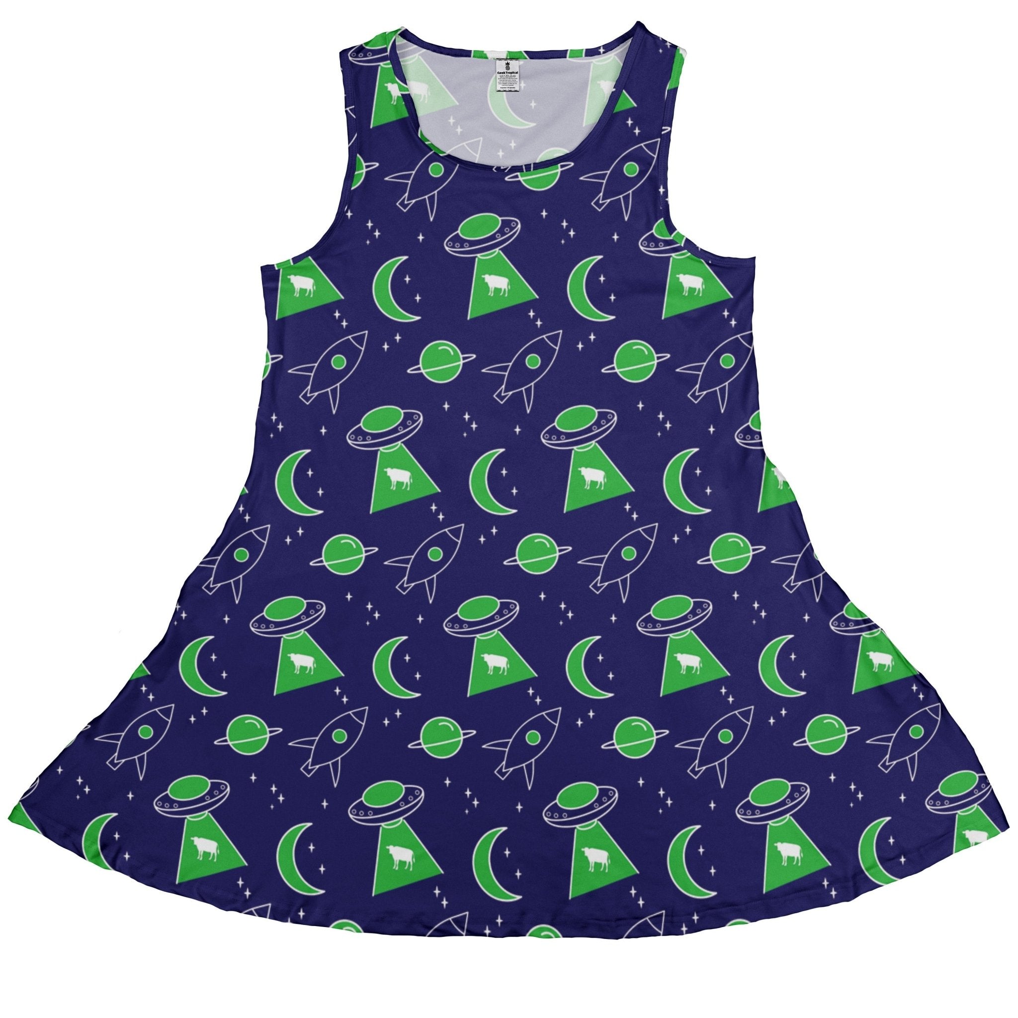 Ufo Cow Abduction Dress Geek Nerd Animal Patterns Design by Heather Davenport lx - C