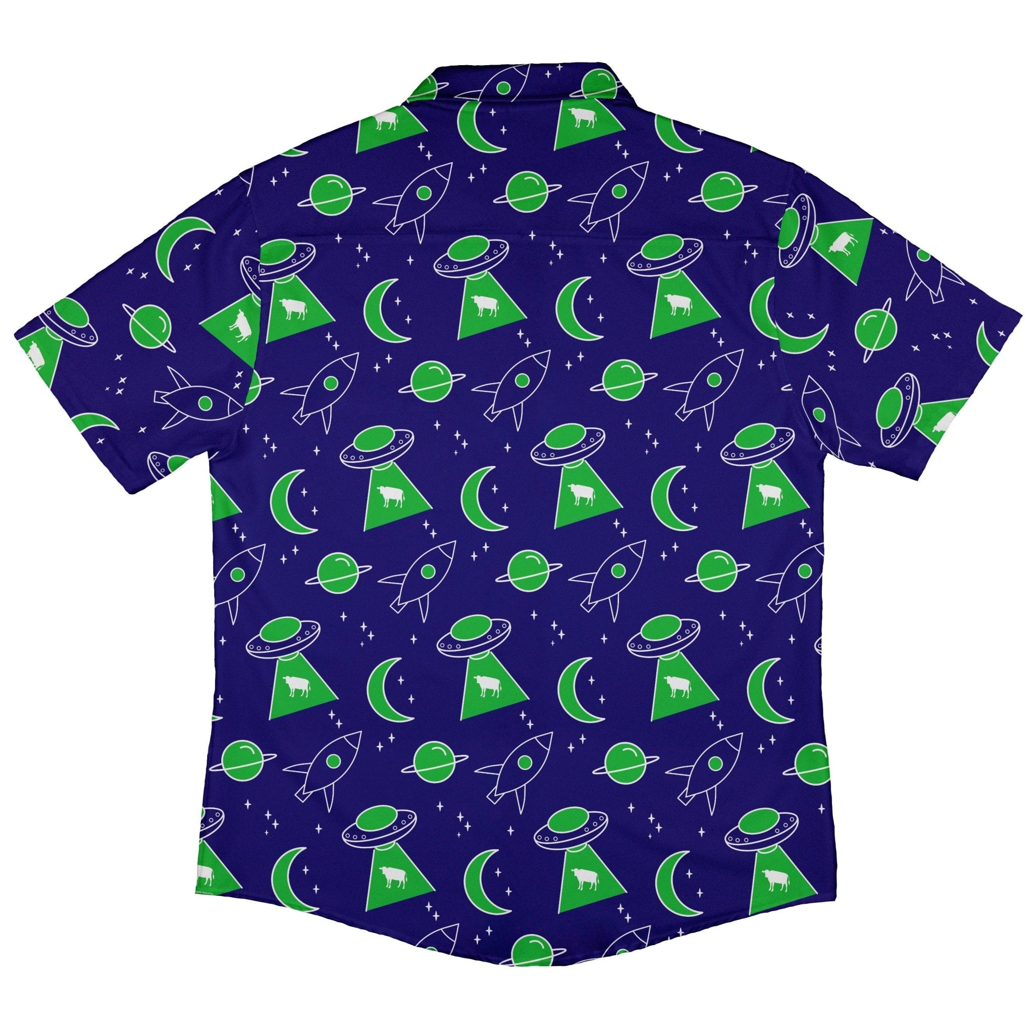 UFO Cow Abduction Button Up Shirt - adult sizing - Animal Patterns - Design by Heather Davenport