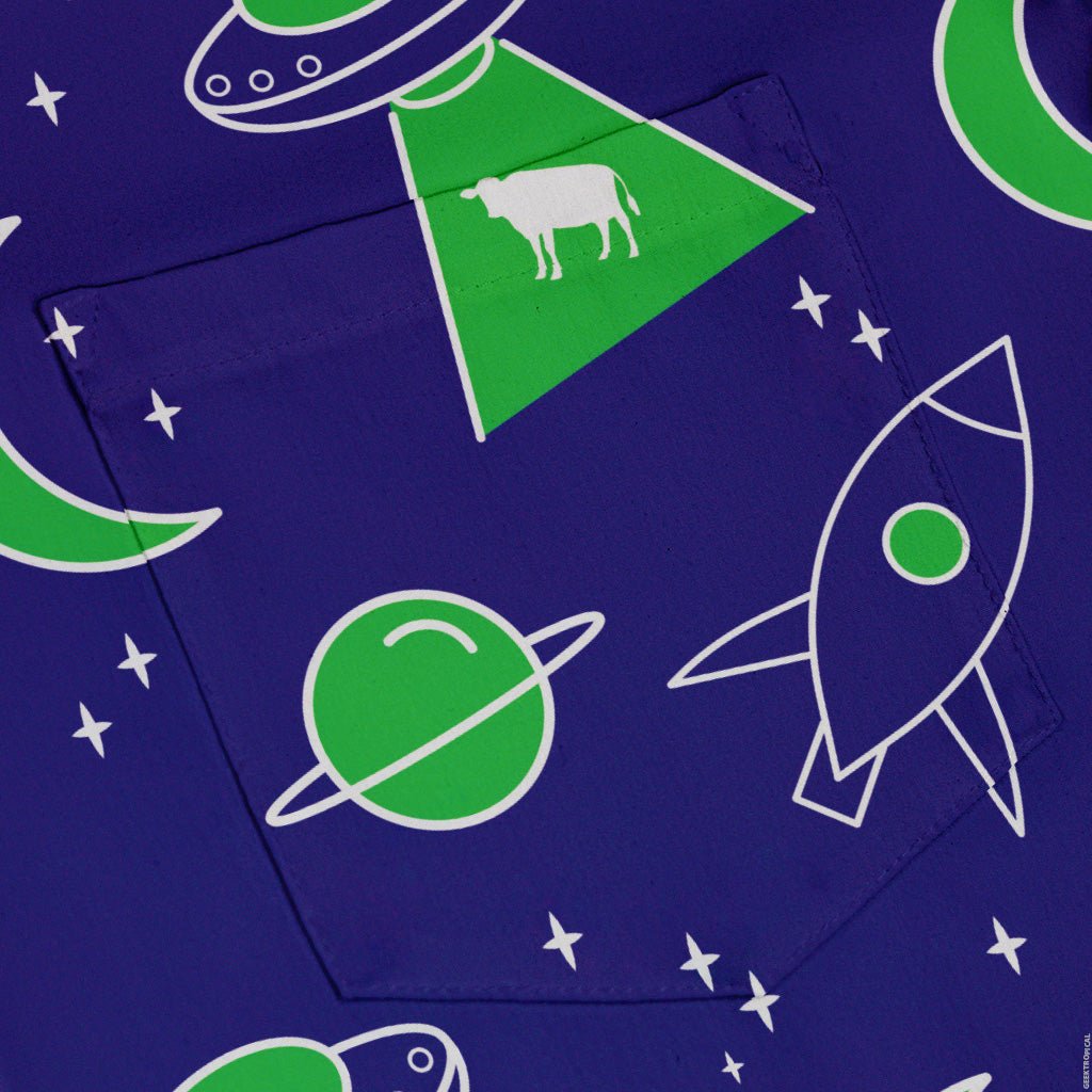 UFO Cow Abduction Button Up Shirt - adult sizing - Animal Patterns - Design by Heather Davenport