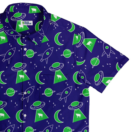 UFO Cow Abduction Button Up Shirt - adult sizing - Animal Patterns - Design by Heather Davenport
