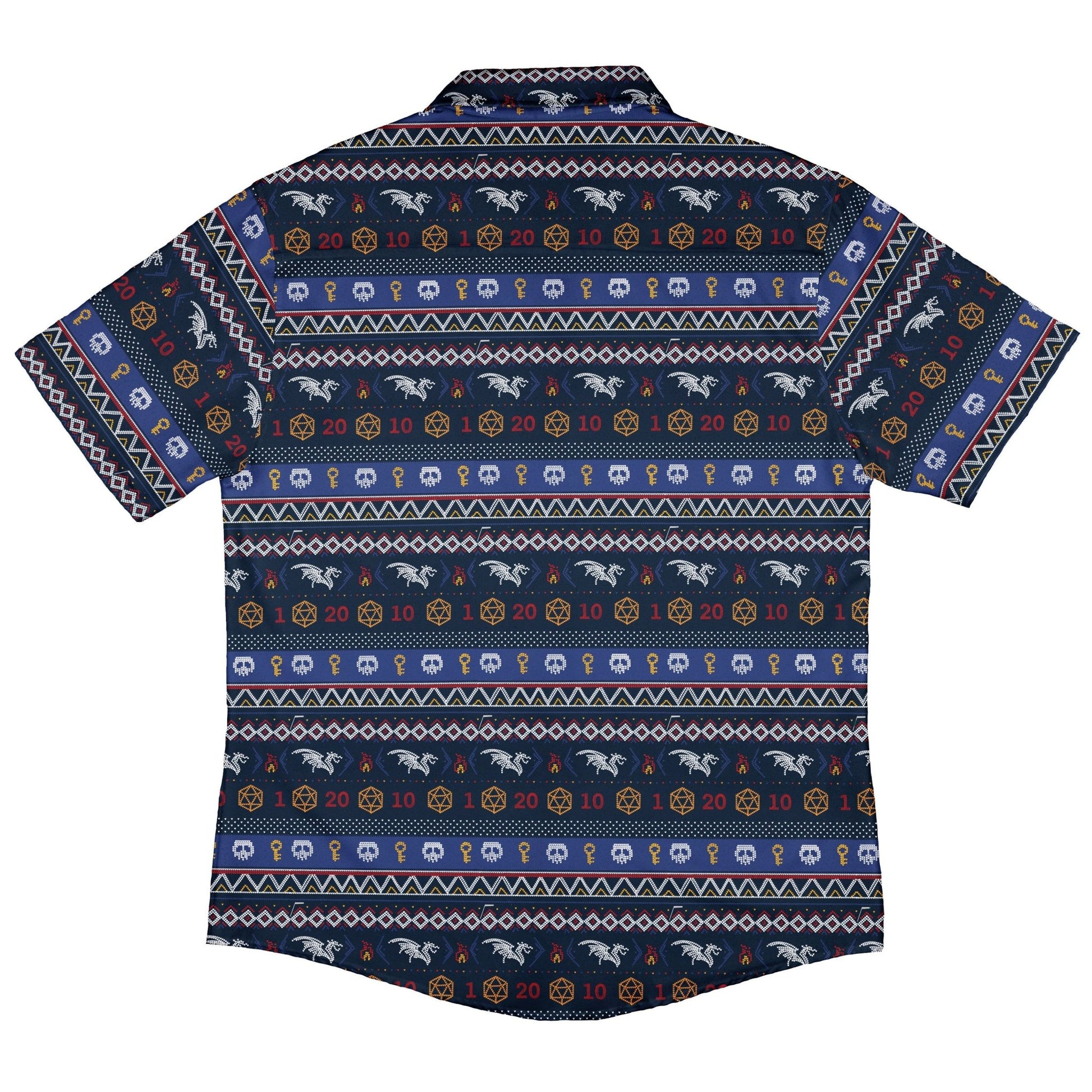 Ugly Christmas Sweater DND Adventure Button Up Shirt Geek Nerd adult sizing Christmas Print Design by Claire Murphy