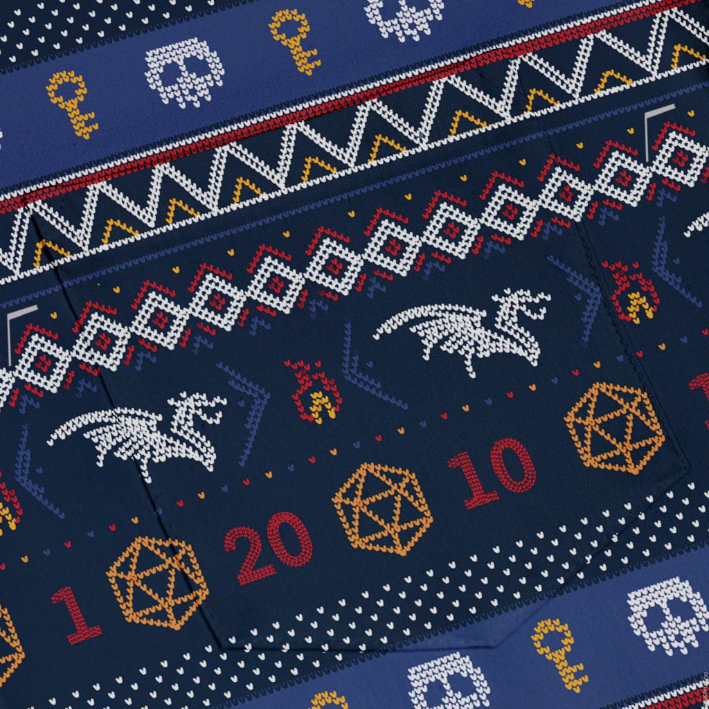 Ugly Christmas Sweater DND Adventure Button Up Shirt Geek Nerd adult sizing Christmas Print Design by Claire Murphy