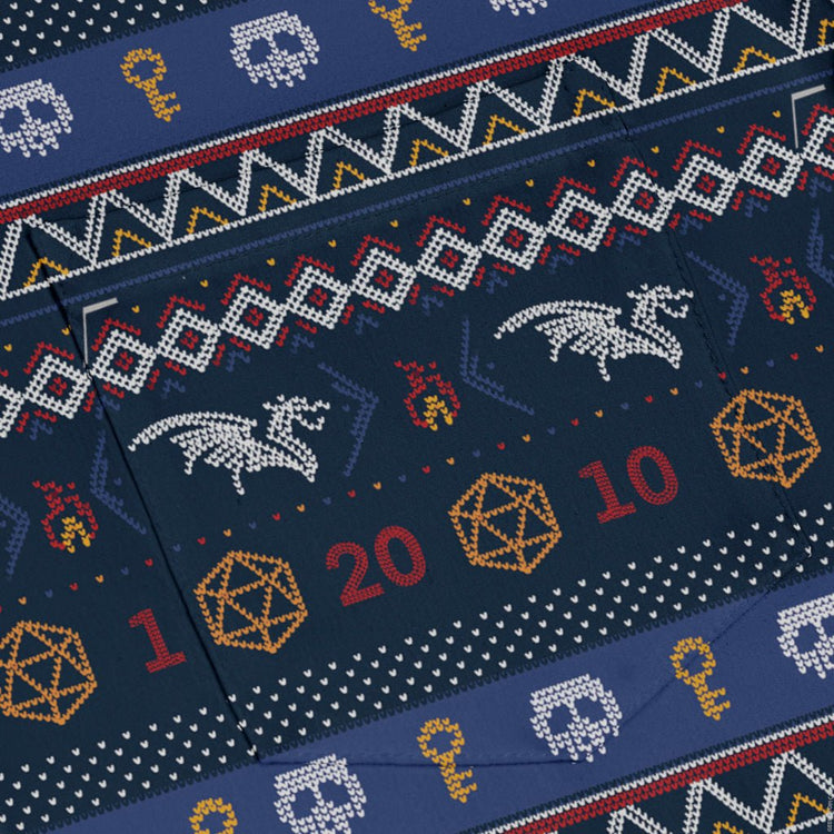 Ugly Christmas Sweater DND Adventure Long Sleeve Button Up Shirt Geek Nerd adult sizing Christmas Print Design by Claire Murphy