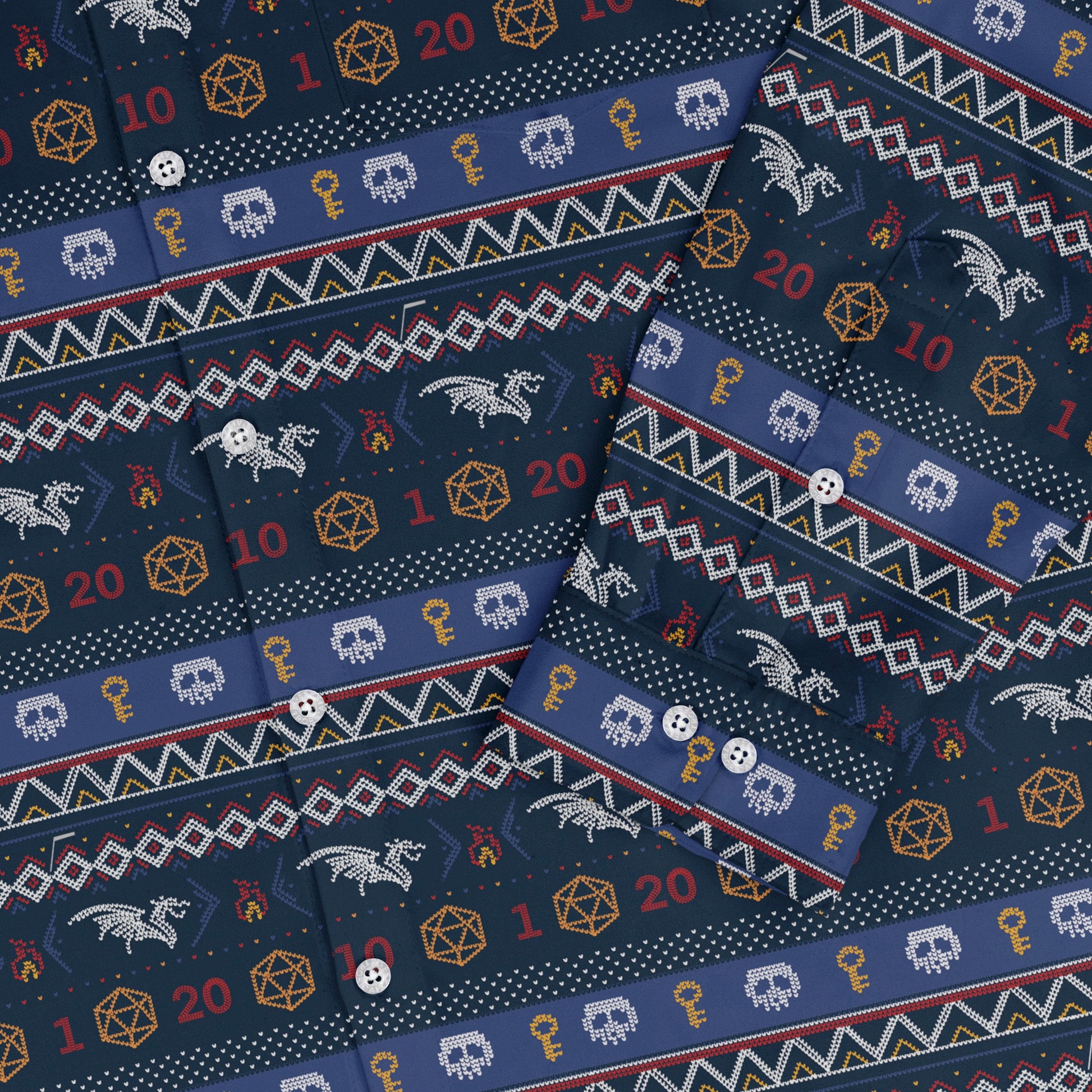 Ugly Christmas Sweater DND Adventure Long Sleeve Button Up Shirt