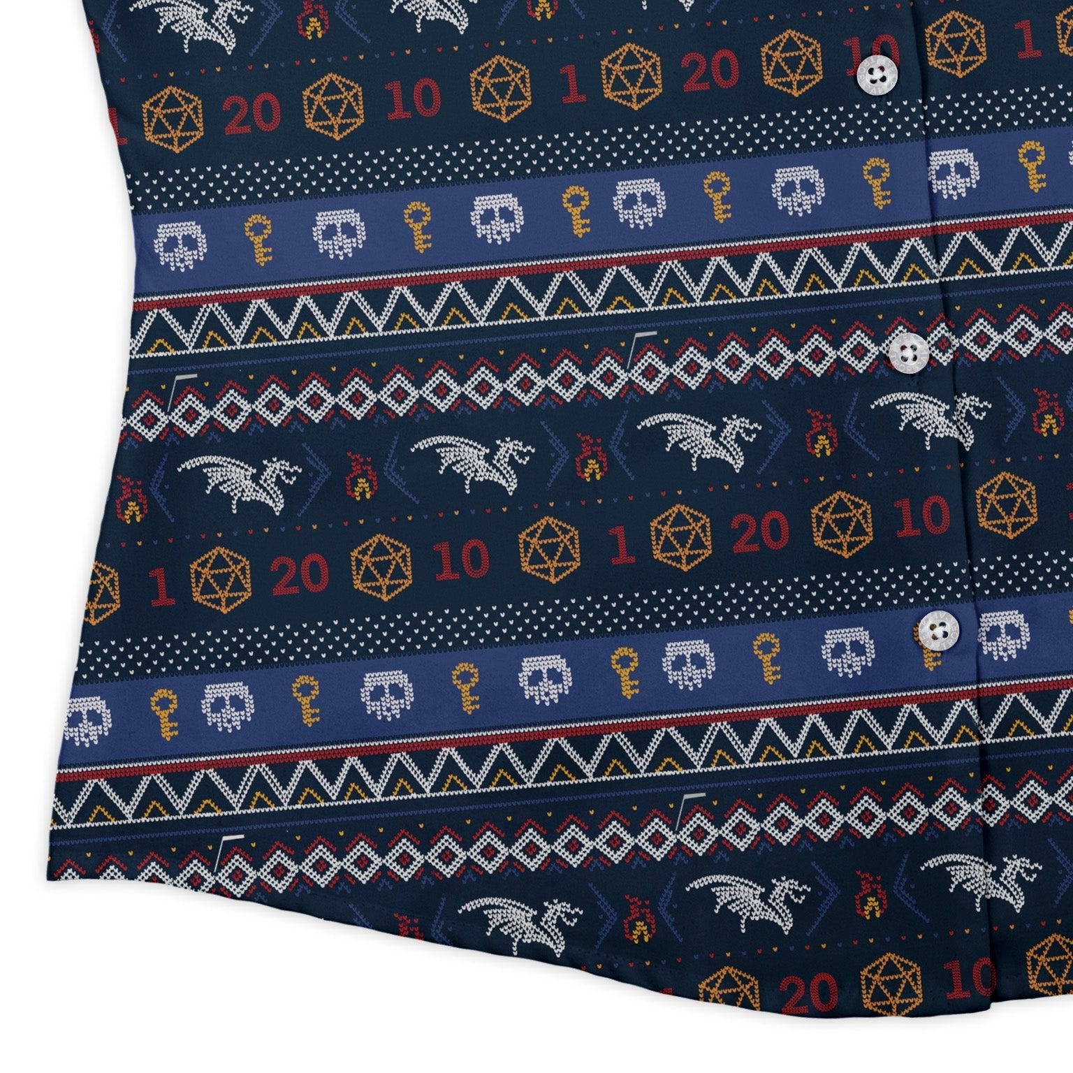 Ugly Christmas Sweater DND Adventure Curvy Button Up Shirt Geek Nerd Christmas Print Design by Claire Murphy dnd & rpg print