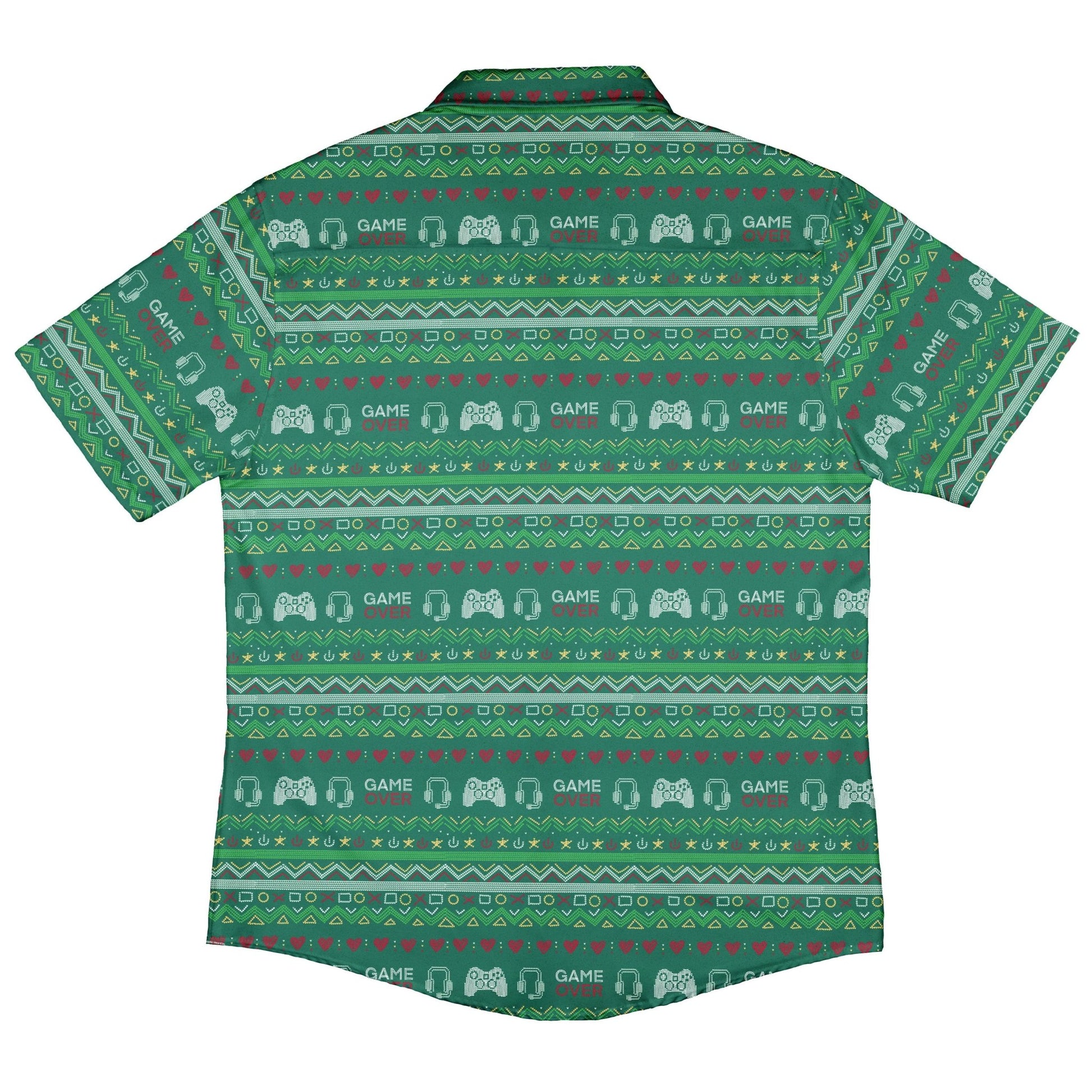 Ugly Christmas Sweater Video Gamer Button Up Shirt Geek Nerd adult sizing Christmas Print Design by Claire Murphy