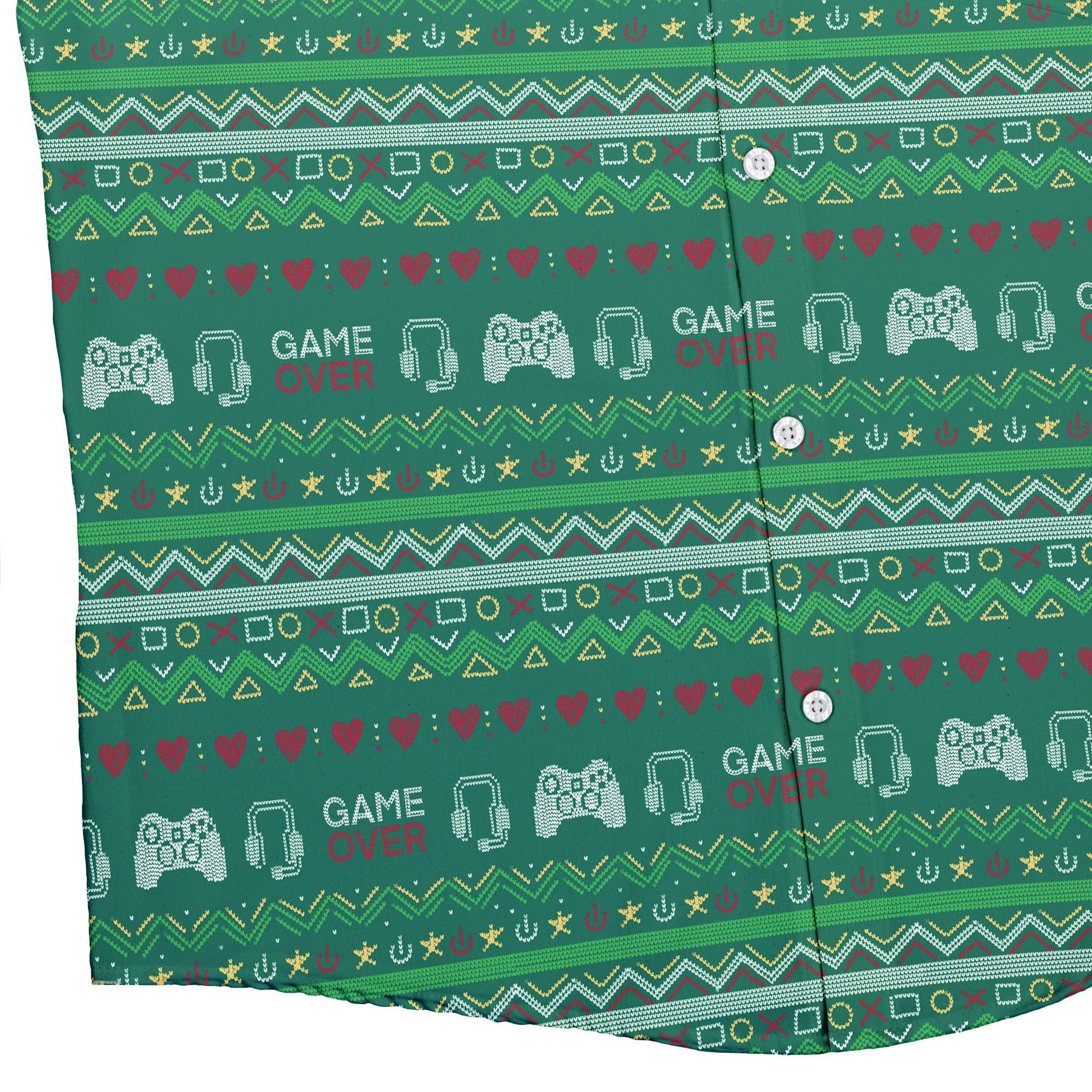 Ugly Christmas Sweater Video Gamer Button Up Shirt Geek Nerd adult sizing Christmas Print Design by Claire Murphy