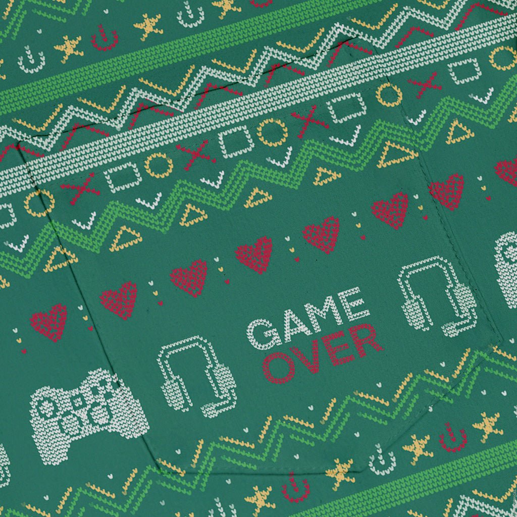 Ugly Christmas Sweater Video Gamer Button Up Shirt Geek Nerd adult sizing Christmas Print Design by Claire Murphy