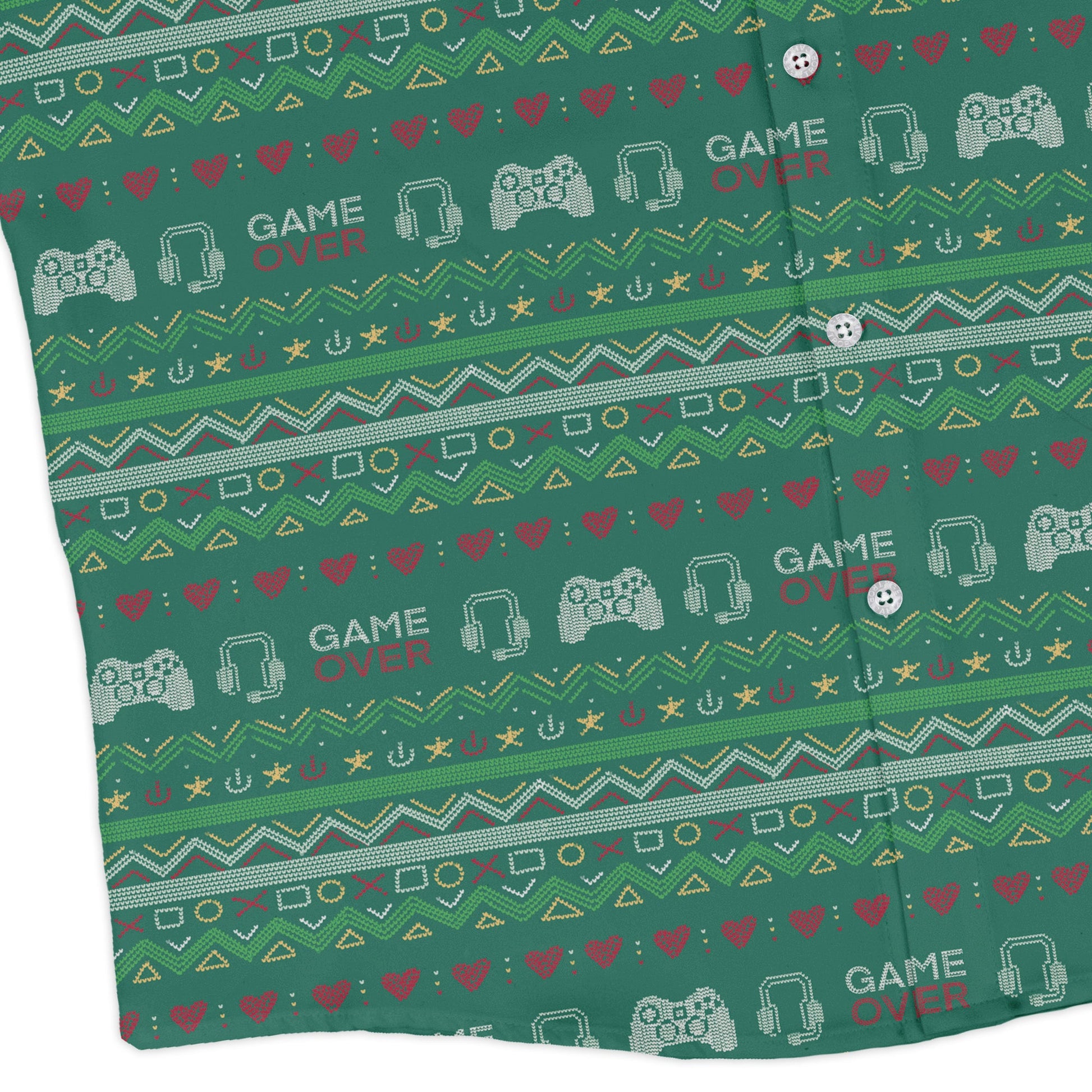 Ugly Christmas Sweater Video Gamer Long Sleeve Button Up Shirt
