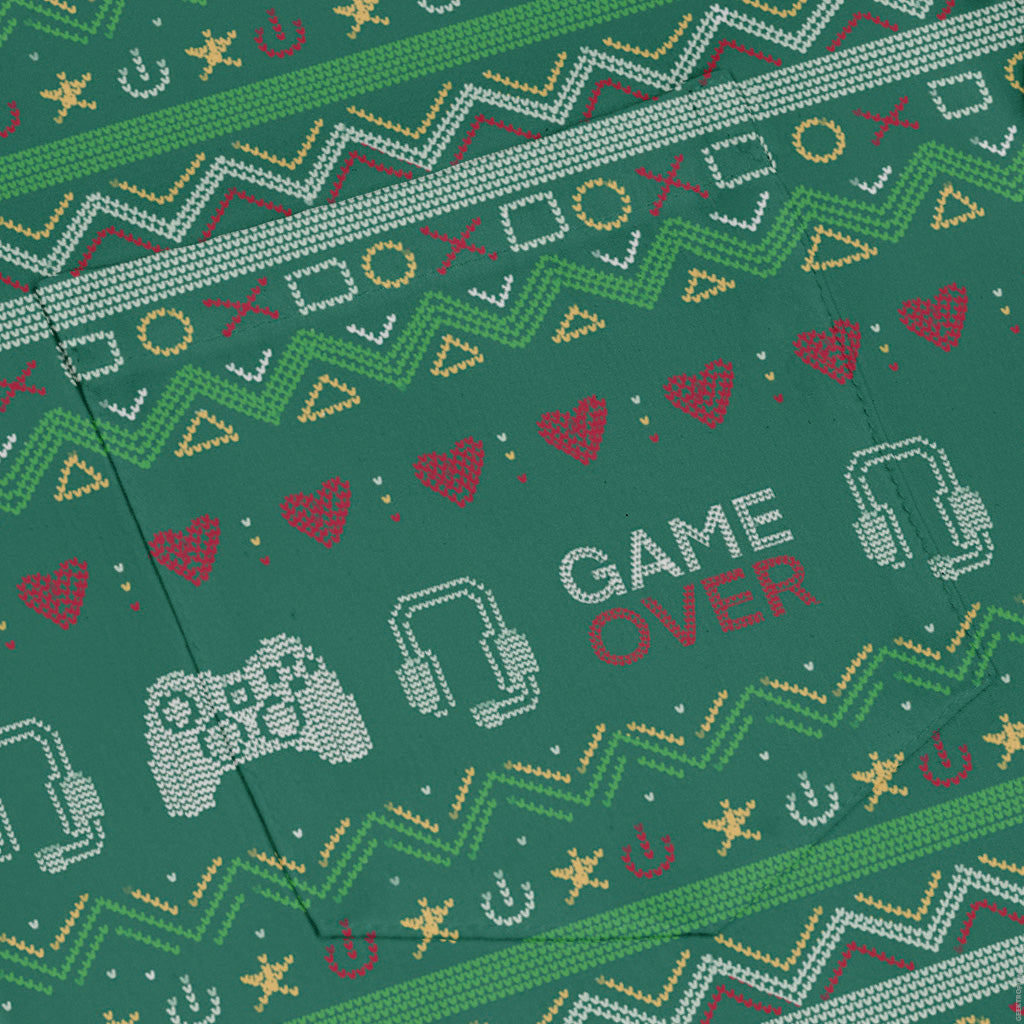 Ugly Christmas Sweater Video Gamer Long Sleeve Button Up Shirt
