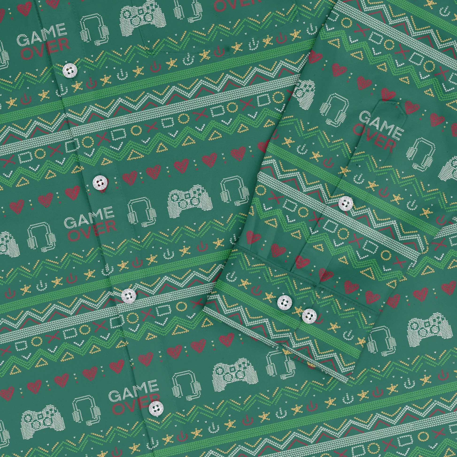 Ugly Christmas Sweater Video Gamer Long Sleeve Button Up Shirt