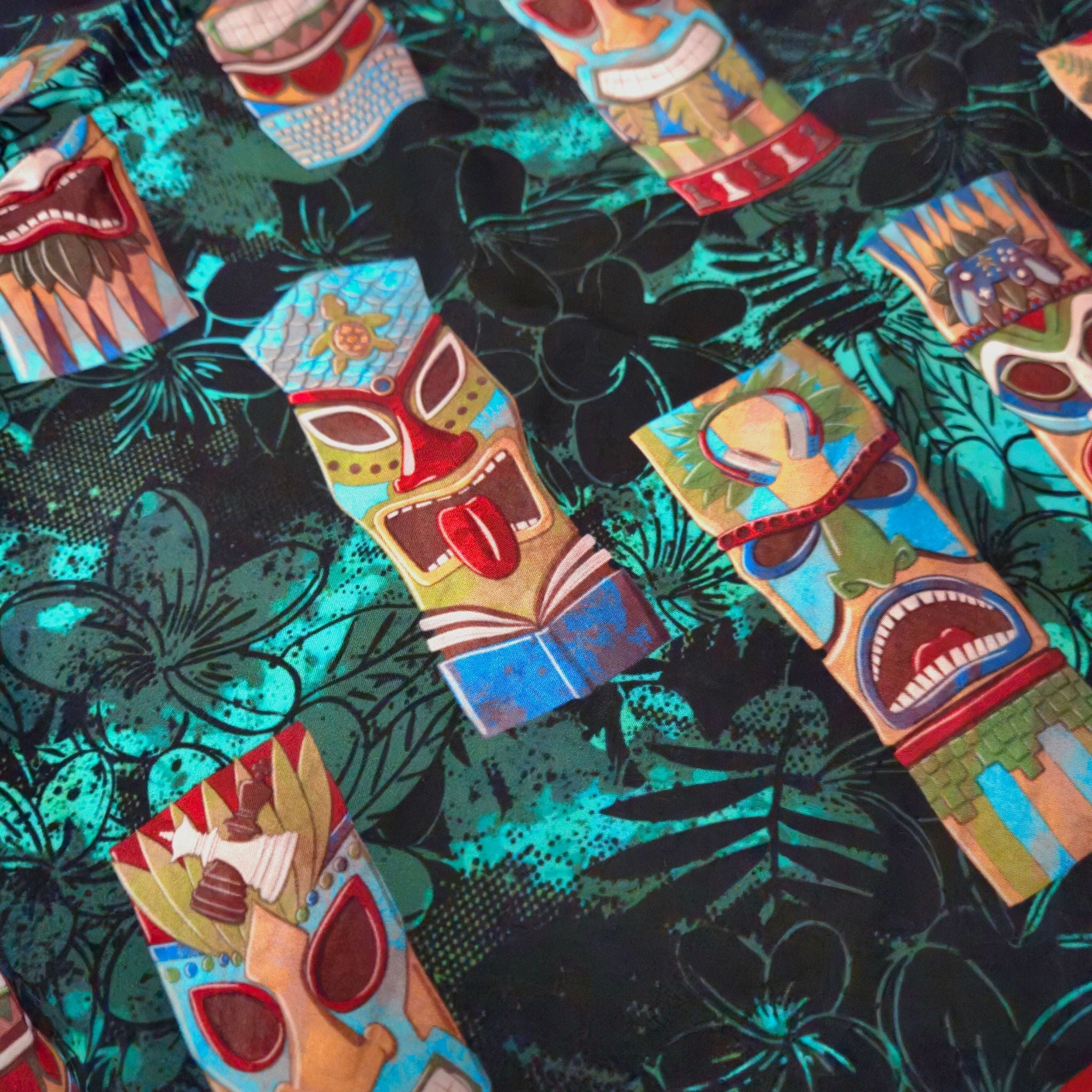 Geek Tiki Masks Dark Green Button Up Shirt 2