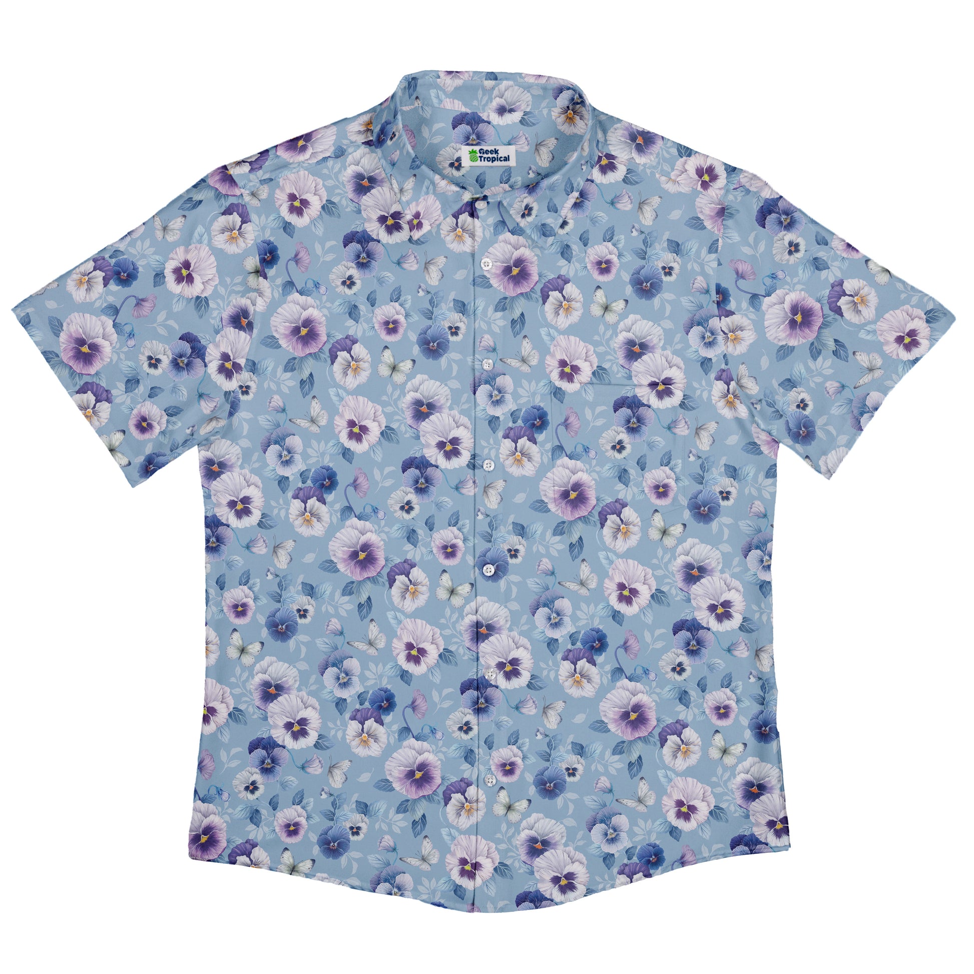 Velvet Pansies Button Up Shirt Flat Front