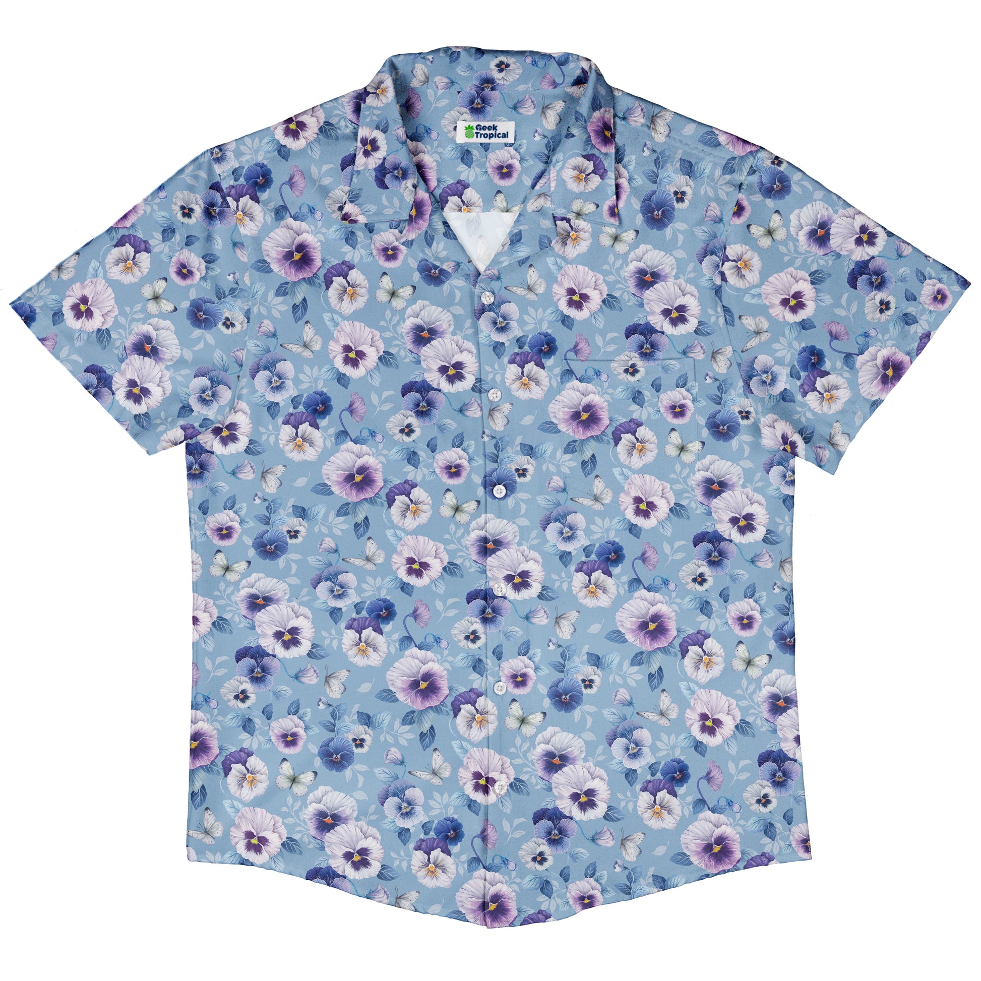 Velvet Pansies Button Up Shirt Hawaiian Front