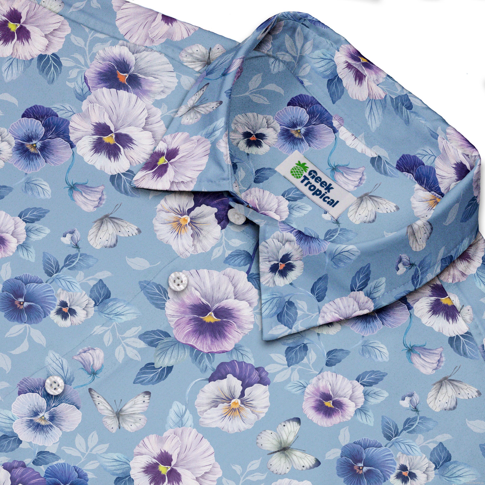 Velvet Pansies Button Up Shirt Neck