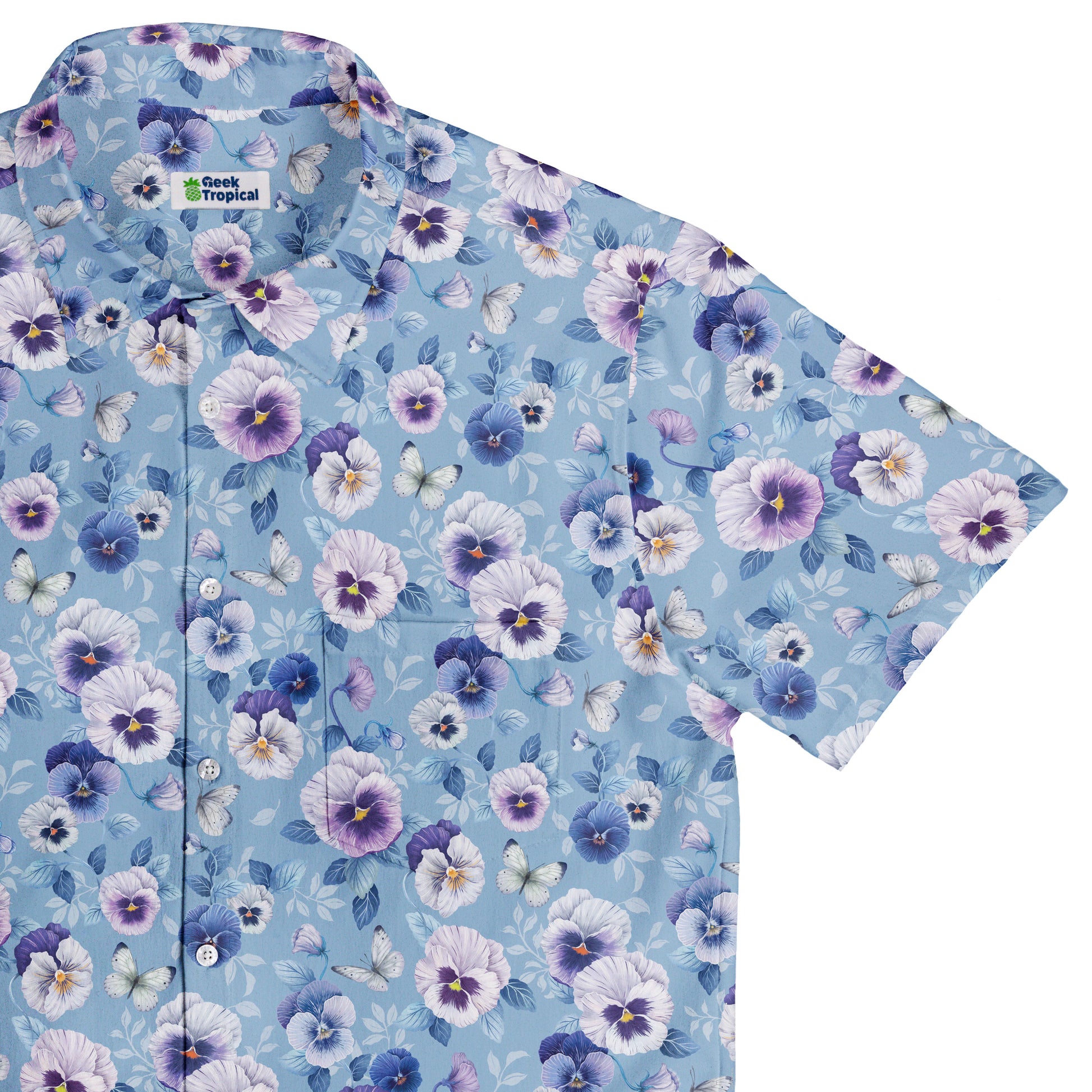 Velvet Pansies Button Up Shirt Top Corner