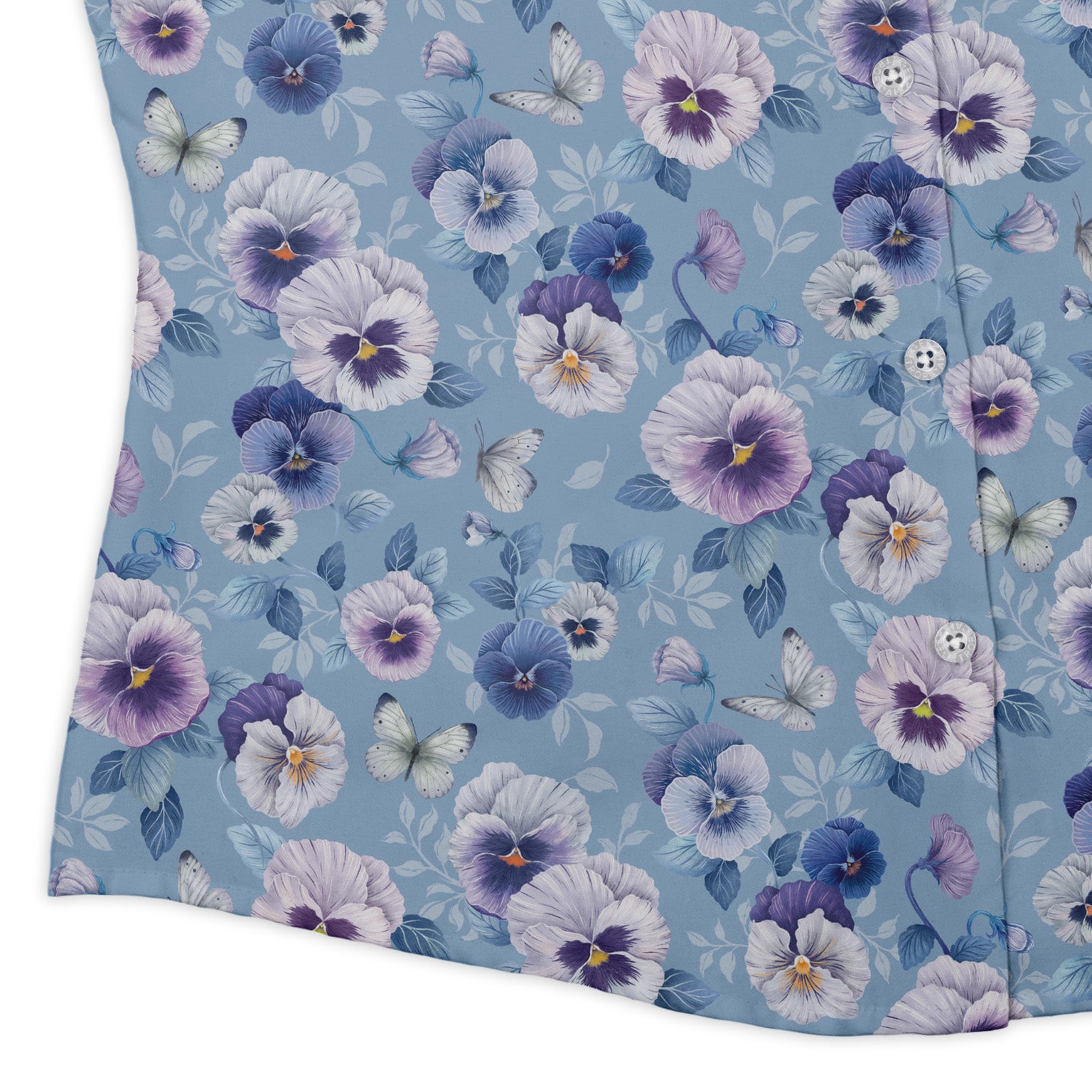 Velvet Pansies Curvy Button Up Shirt womens corner
