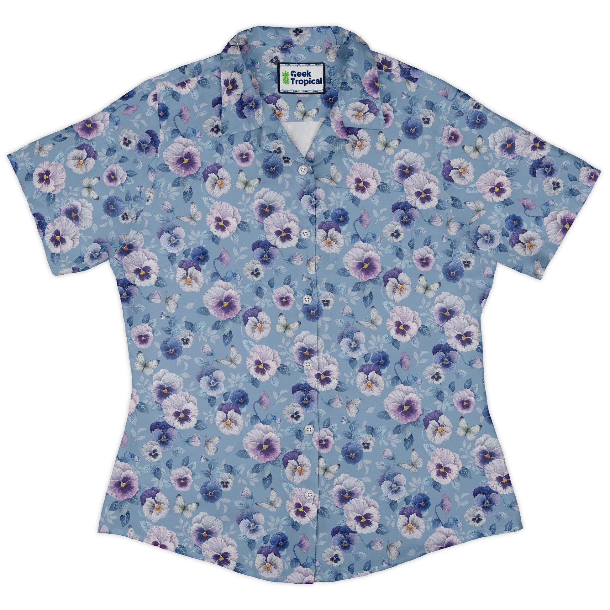 Velvet Pansies Curvy Button Up Shirt womens front
