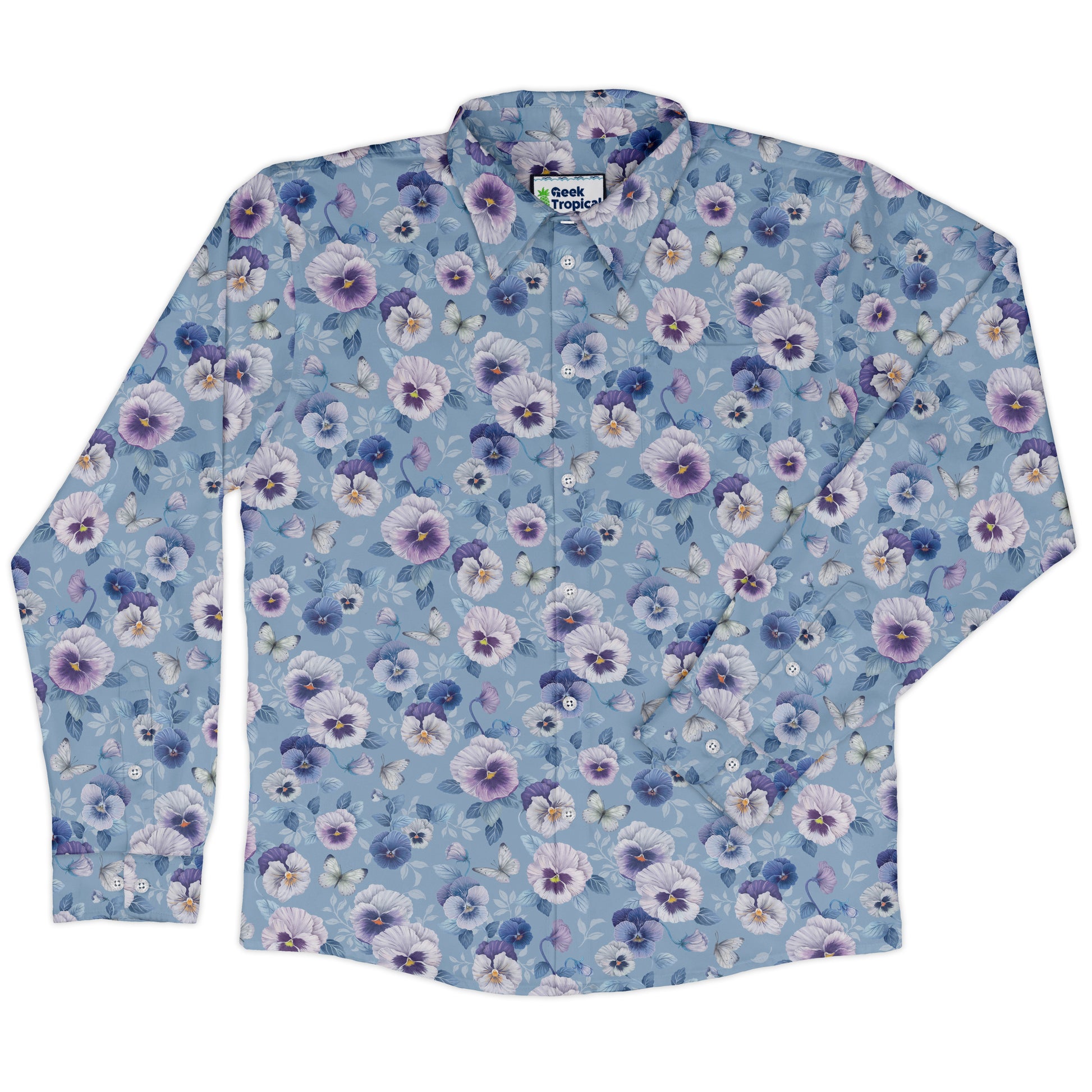 Velvet Pansies Long Sleeve Button Up Shirt front