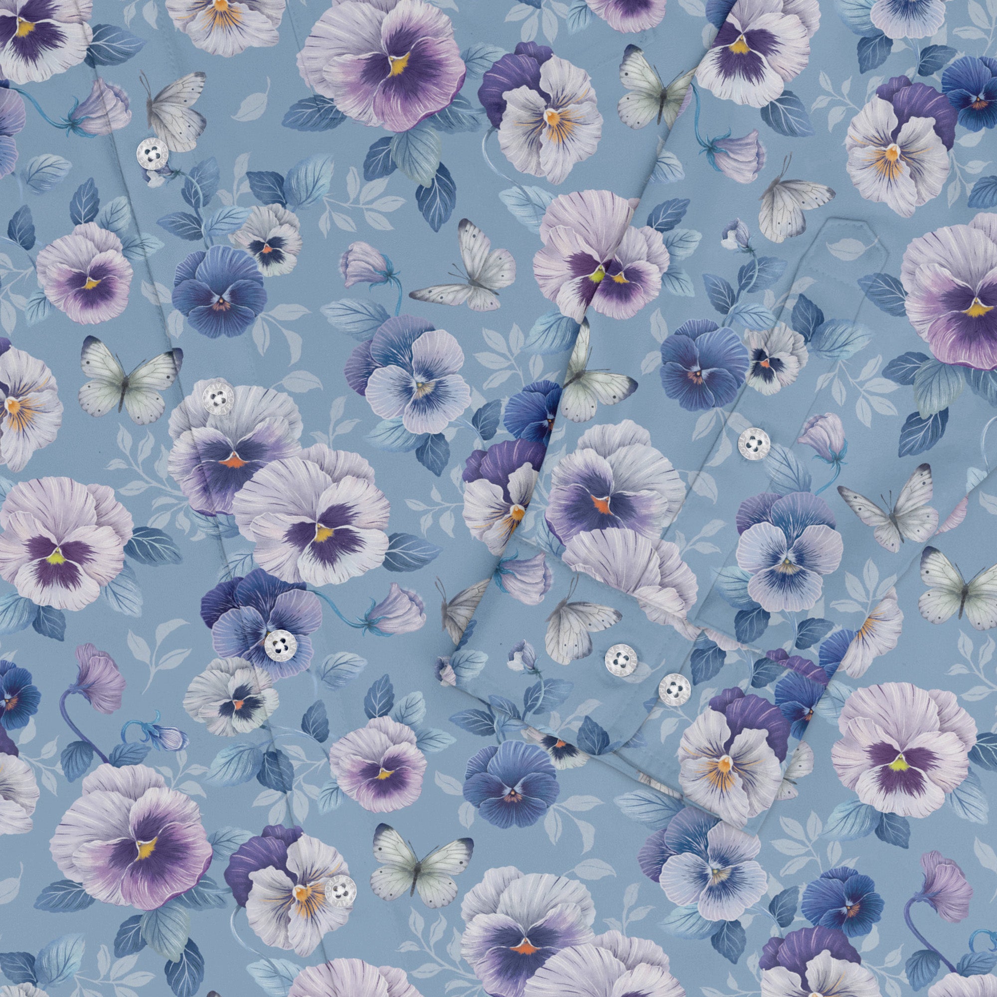 Velvet Pansies Long Sleeve Button Up Shirt 2