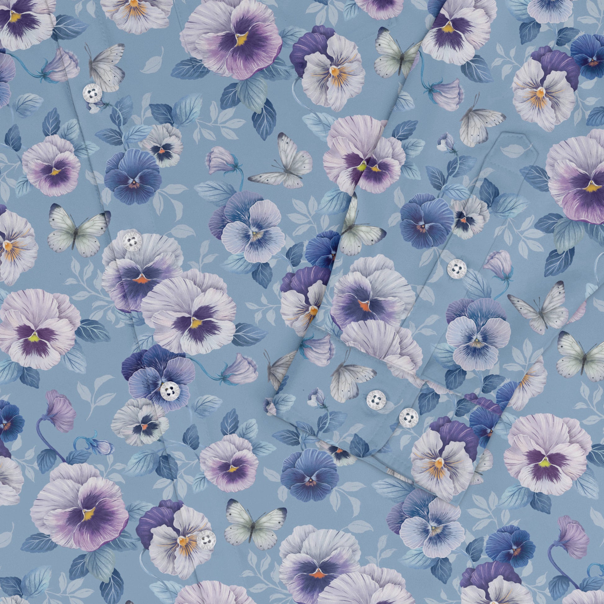 Velvet Pansies Long Sleeve Button Up Shirt sleeve close