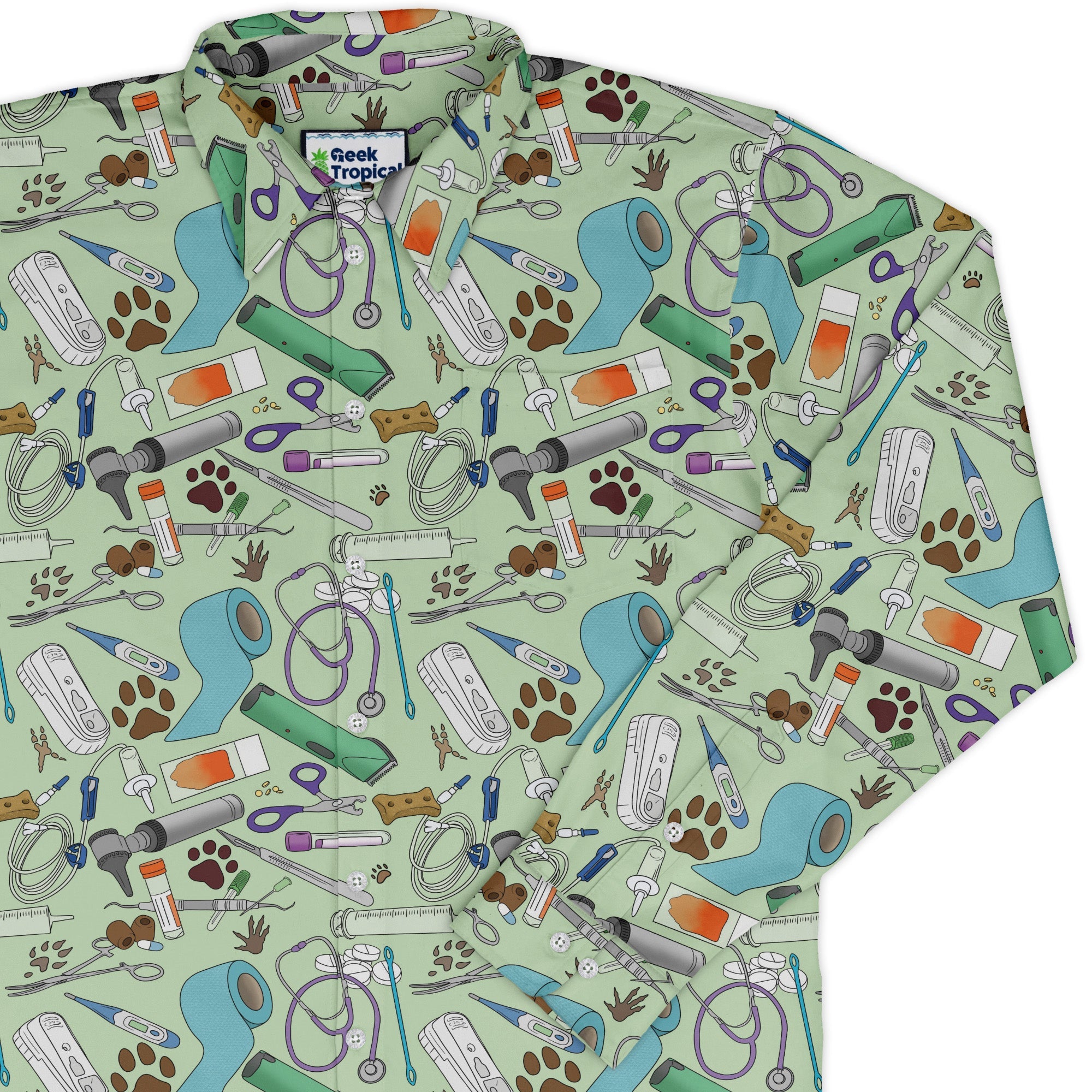 Vet Tech Long Sleeve Button Up Shirt Geek Nerd 0925 adult sizing All Adult Button Up Shirts