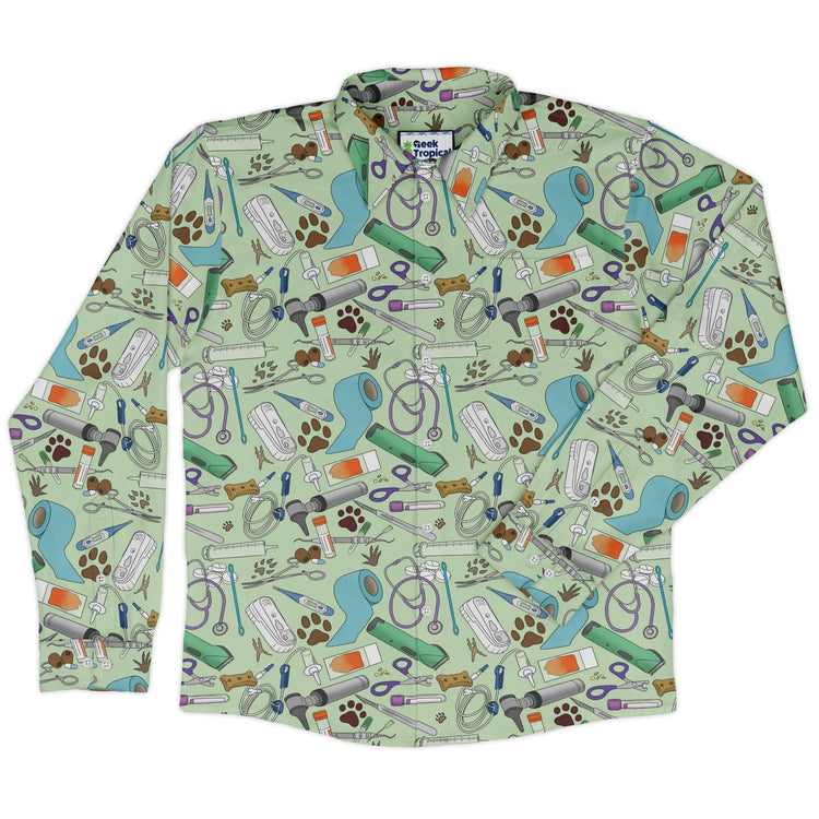 Vet Tech Long Sleeve Button Up Shirt Geek Nerd 0925 adult sizing All Adult Button Up Shirts