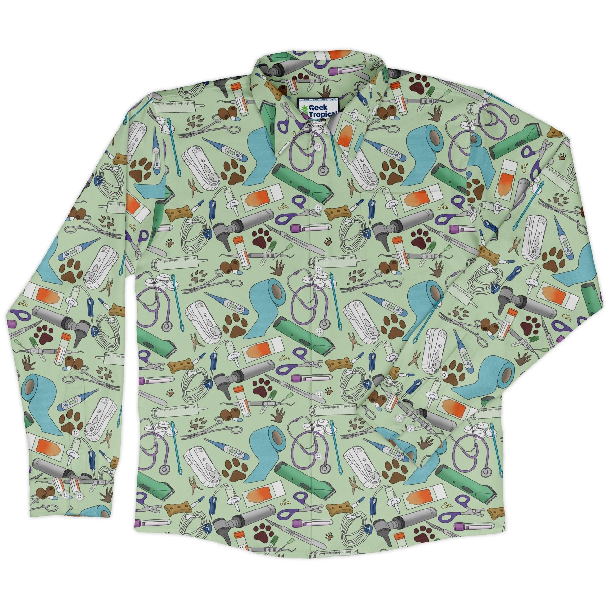 Vet Tech Long Sleeve Button Up Shirt Geek Nerd 0925 adult sizing All Adult Button Up Shirts