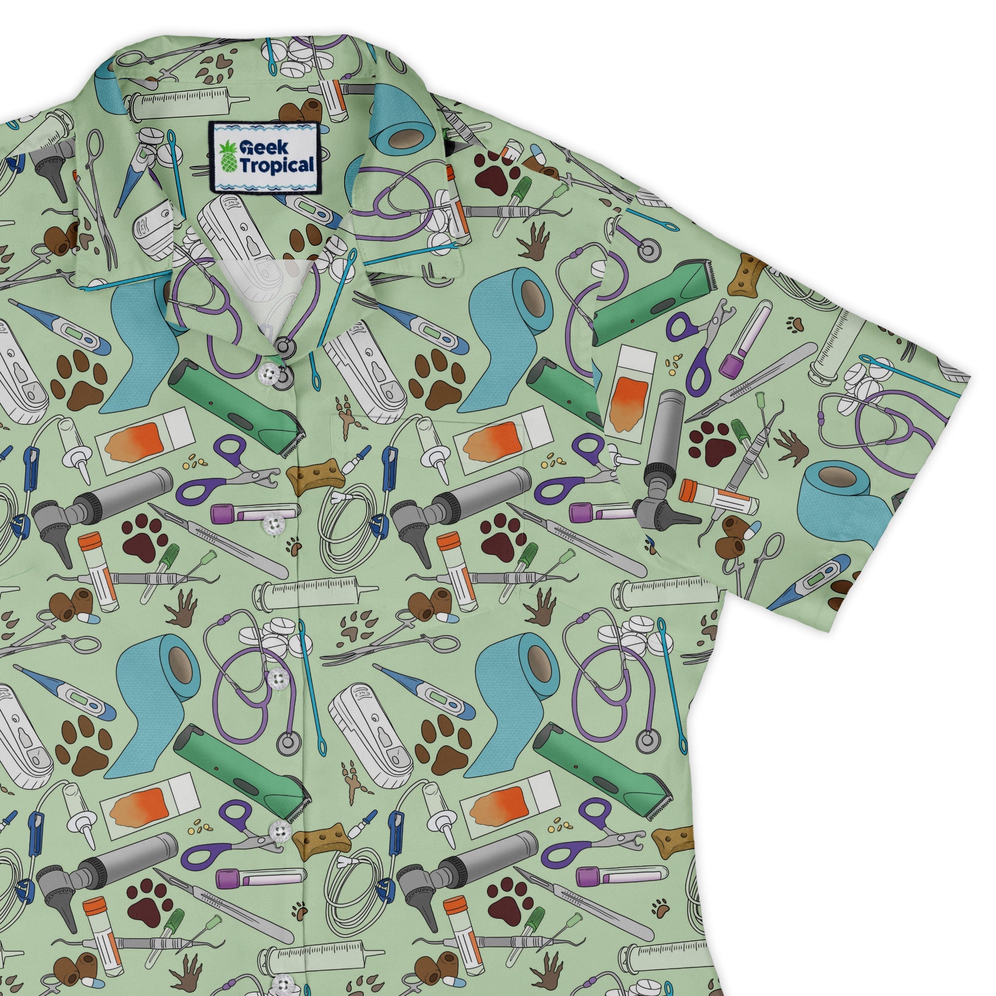 Vet Tech Curvy Button Up Shirt Geek Nerd 0925 All Adult Button Up Shirts Animal Patterns