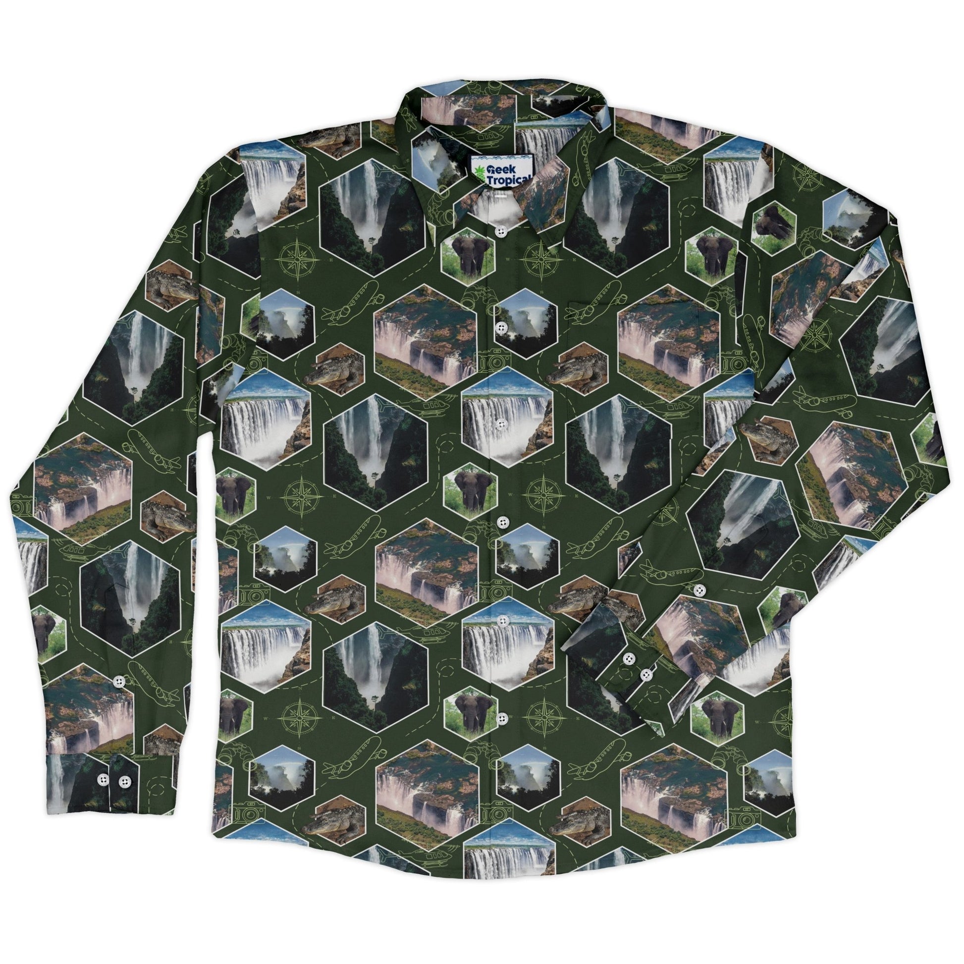 Victoria Falls Wonder Long Sleeve Button Up Shirt Geek Nerd 0925 adult sizing All Adult Button Up Shirts