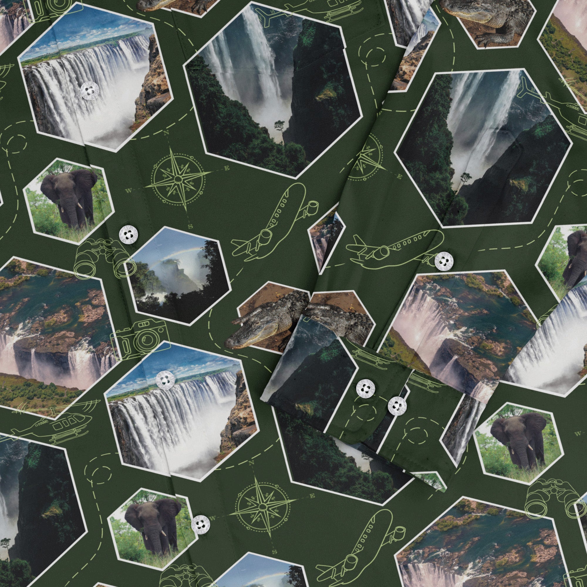 Victoria Falls Wonder Long Sleeve Button Up Shirt Geek Nerd 0925 adult sizing All Adult Button Up Shirts