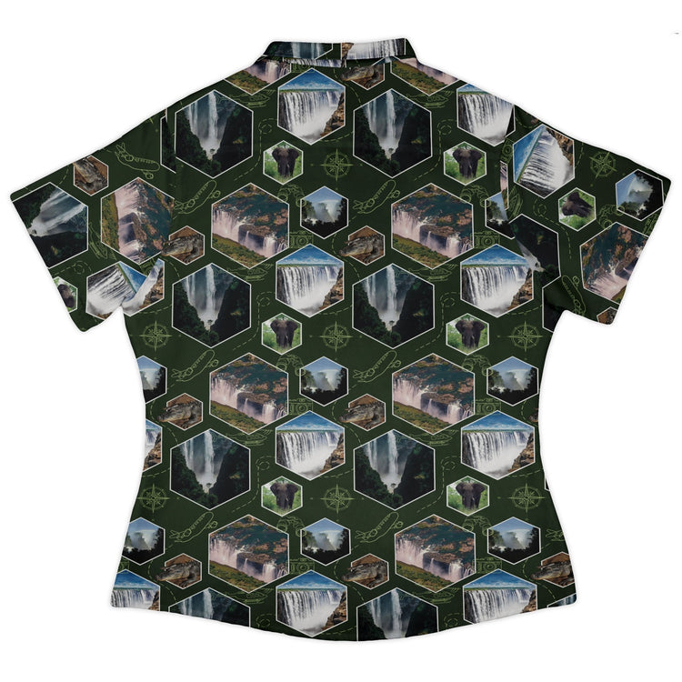 Victoria Falls Wonder Curvy Button Up Shirt Geek Nerd 0925 All Adult Button Up Shirts Animal Patterns
