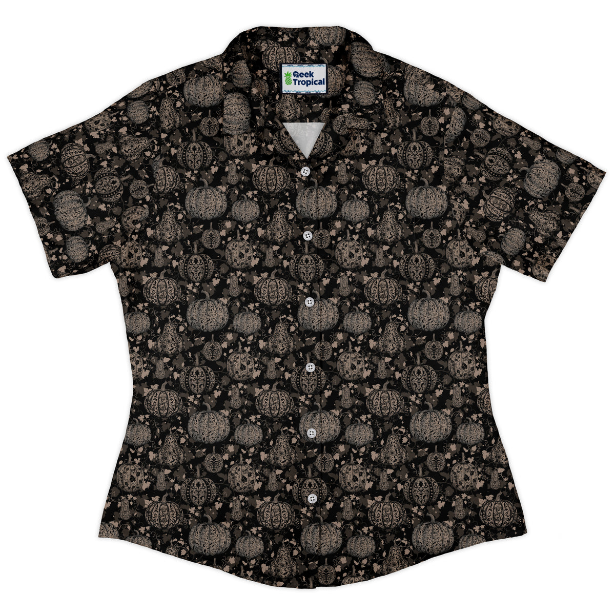 Victorian Pumpkin Gothic Curvy Button Up Shirt womens front