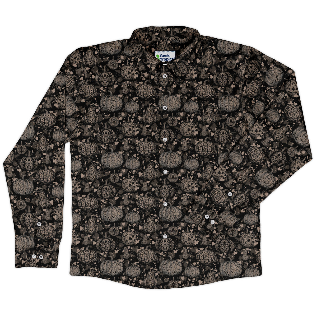 Victorian Pumpkin Gothic Long Sleeve Button Up Shirt front