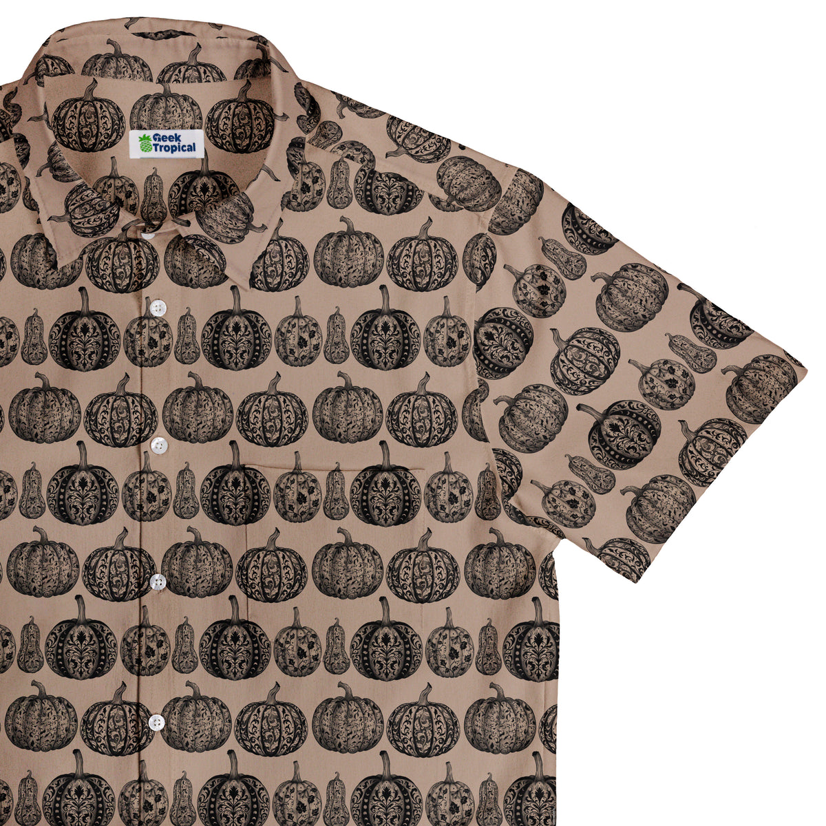 Victorian Pumpkin Ornamental Button Up Shirt Top Corner