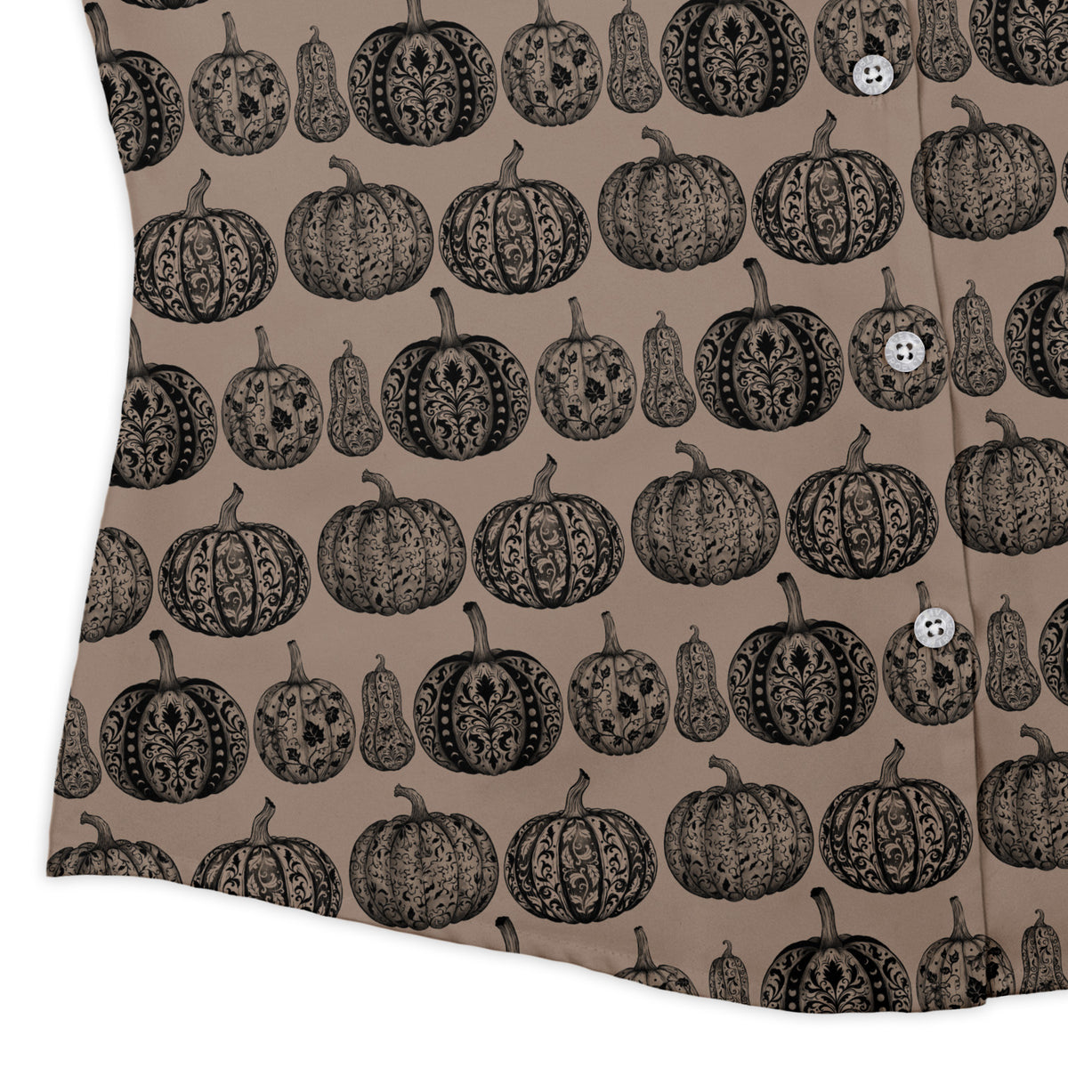 Victorian Pumpkin Ornamental Curvy Button Up Shirt womens corner