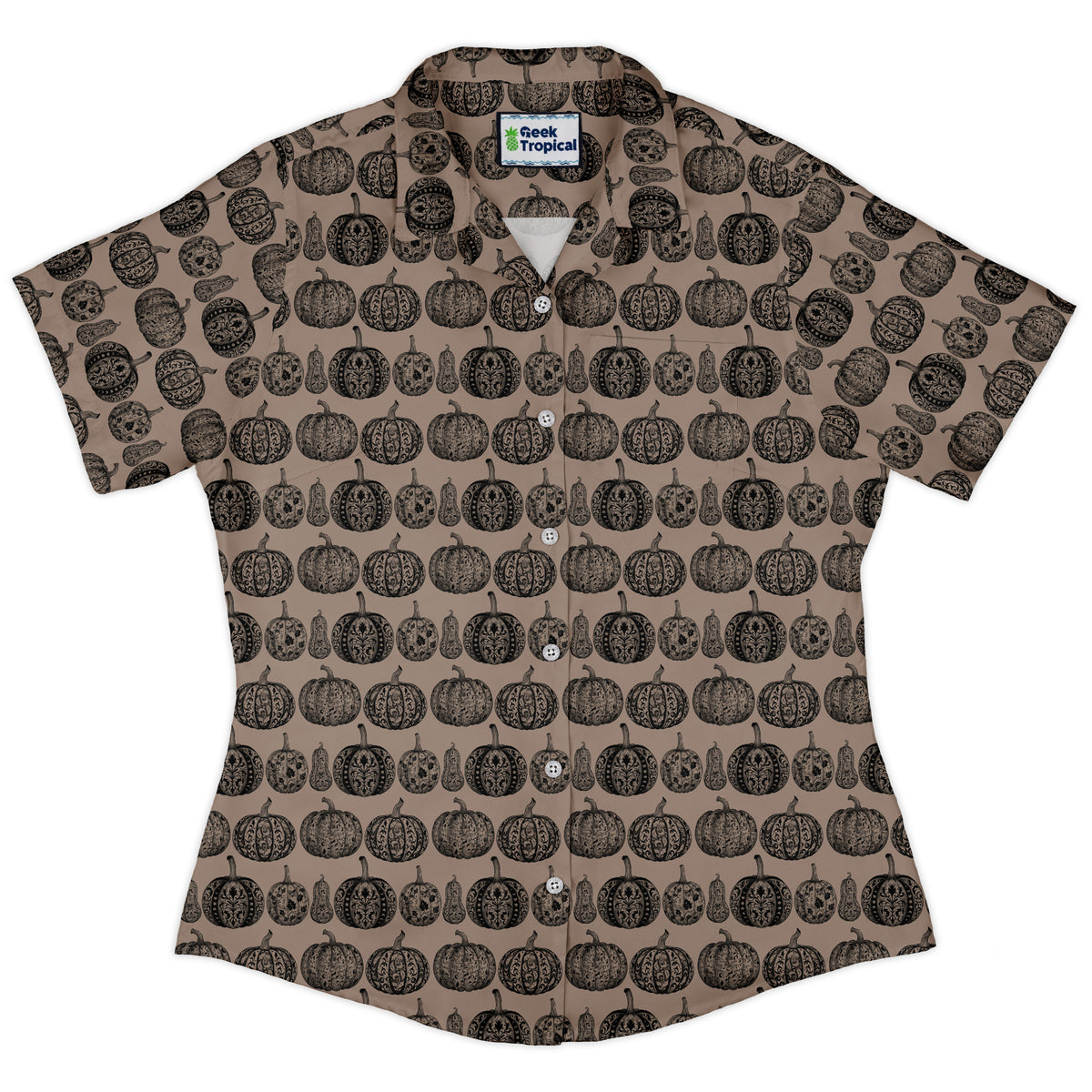 Victorian Pumpkin Ornamental Curvy Button Up Shirt womens front