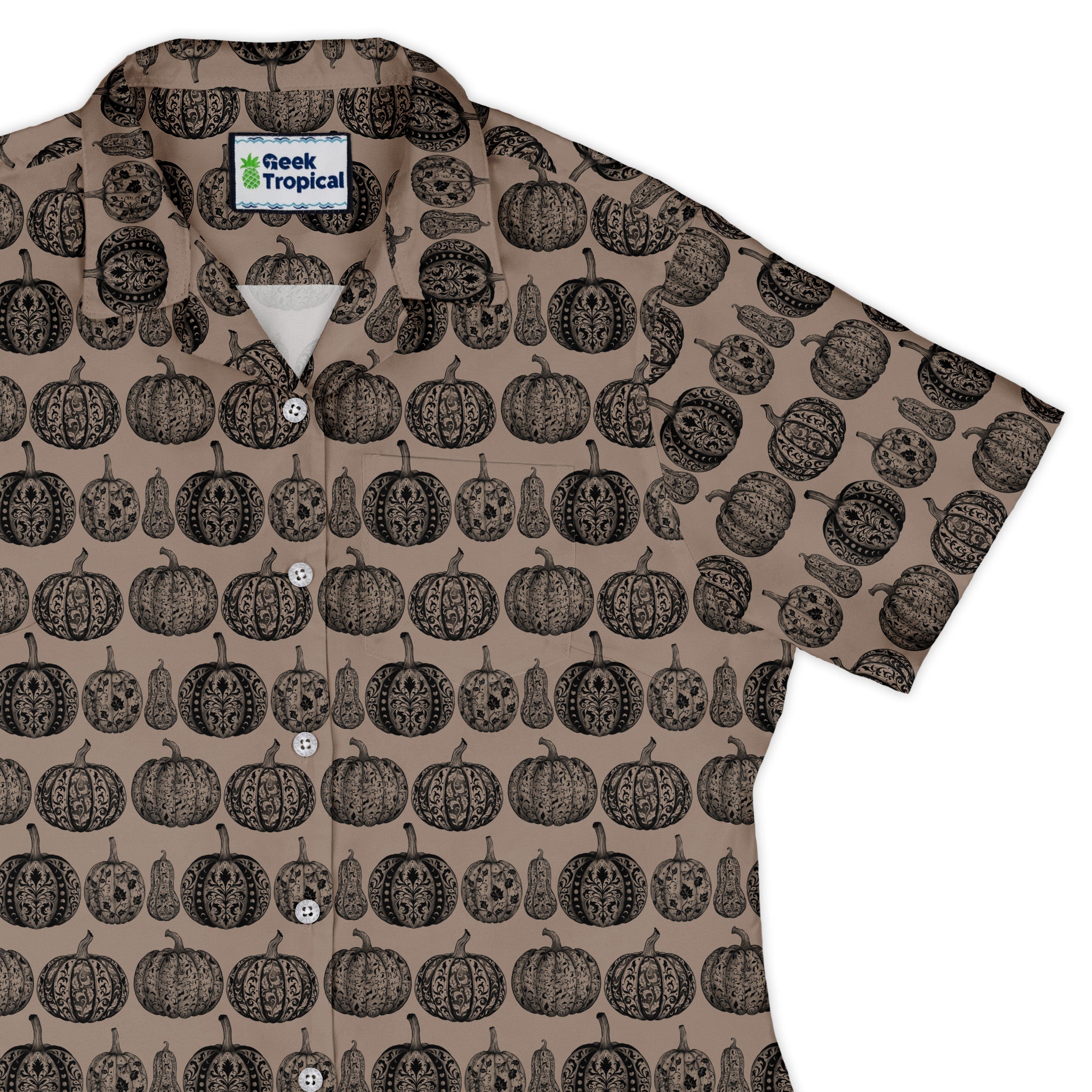 Victorian Pumpkin Ornamental Curvy Button Up Shirt womens top right