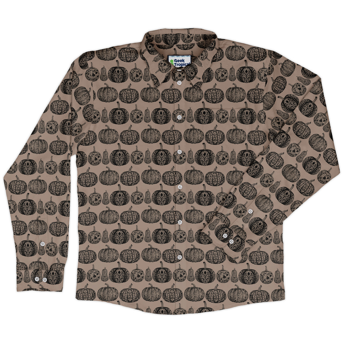 Victorian Pumpkin Ornamental Long Sleeve Button Up Shirt front