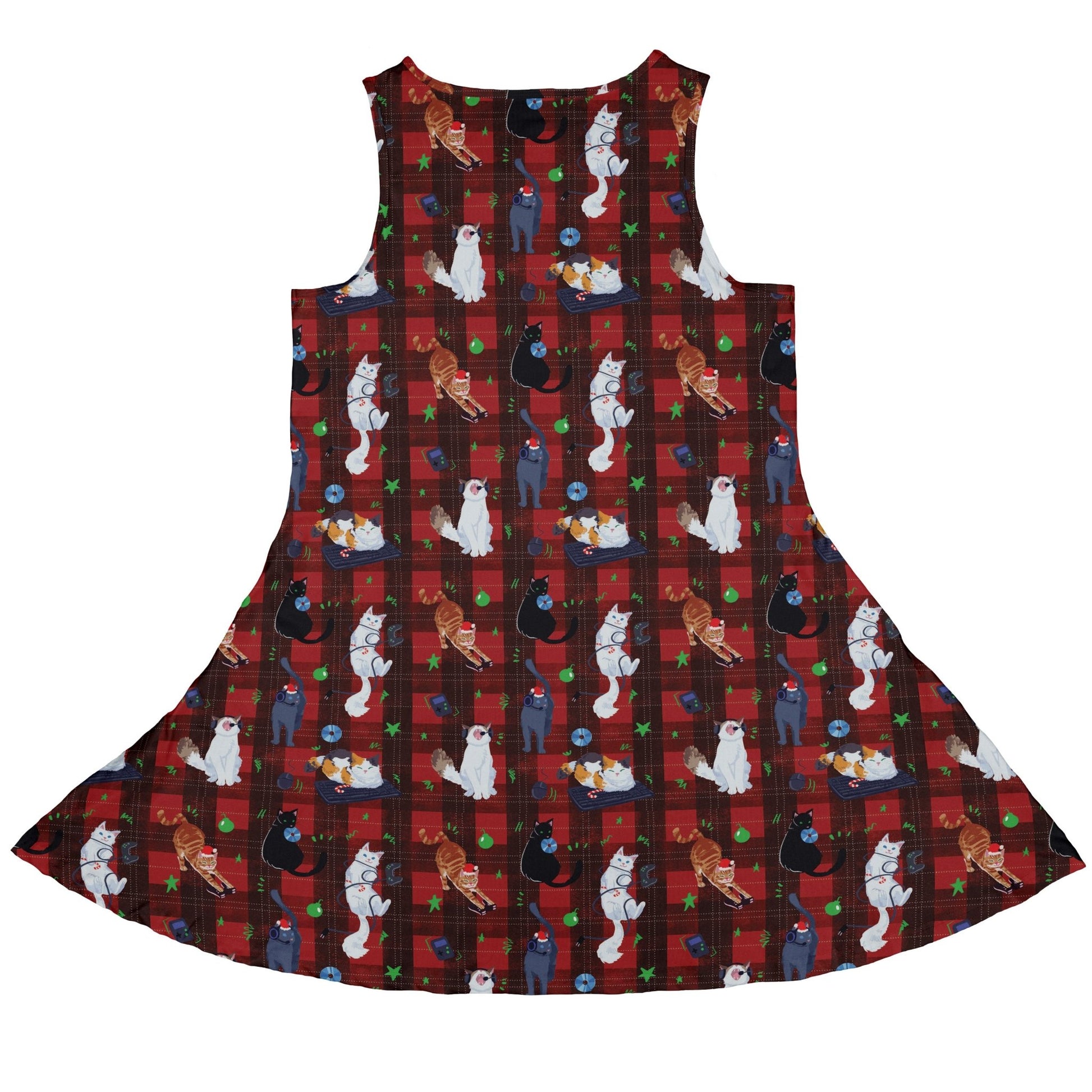 Video Game Cats Christmas Dress Geek Nerd Christmas Print Design by Claire Murphy lx - C