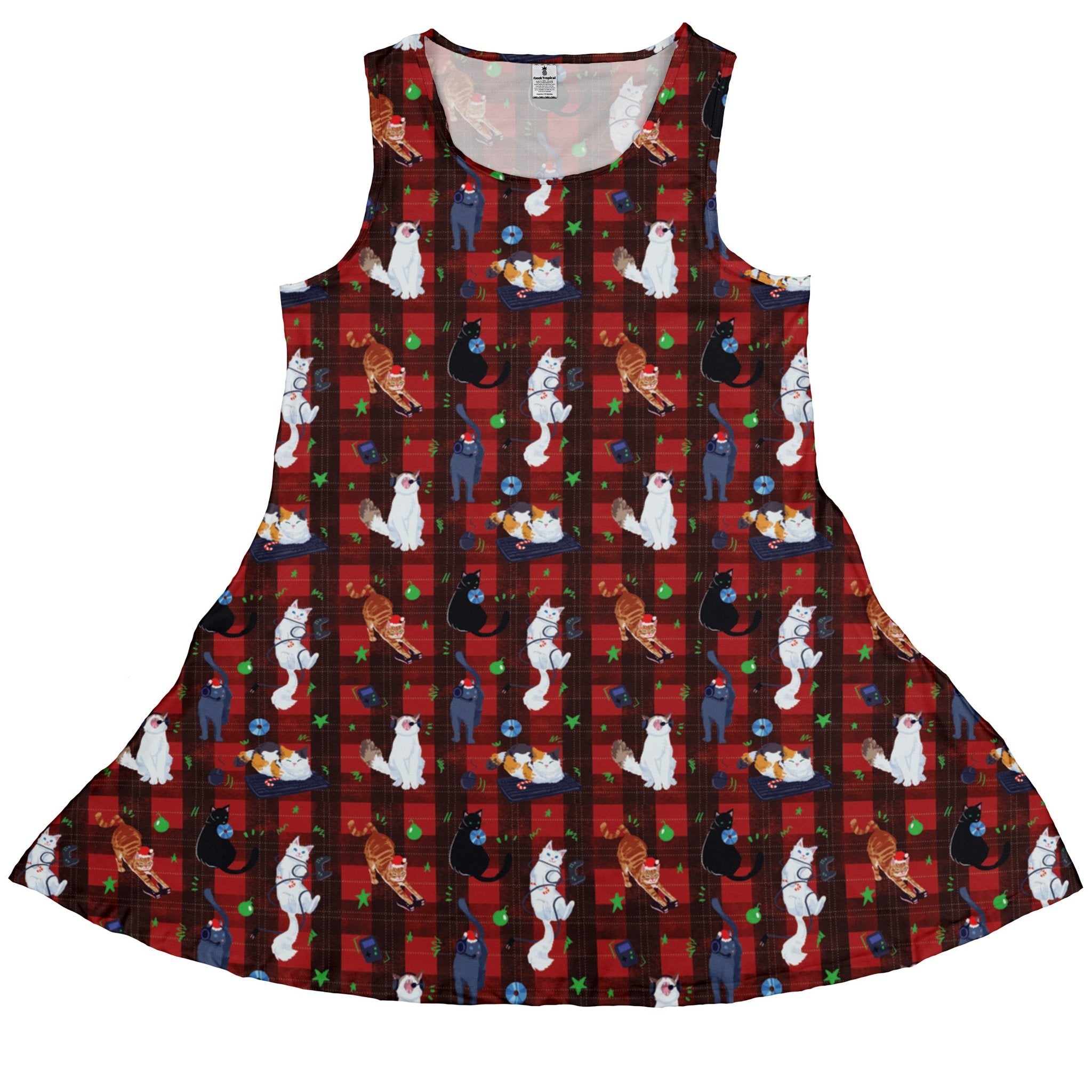 Video Game Cats Christmas Dress Geek Nerd Christmas Print Design by Claire Murphy lx - C