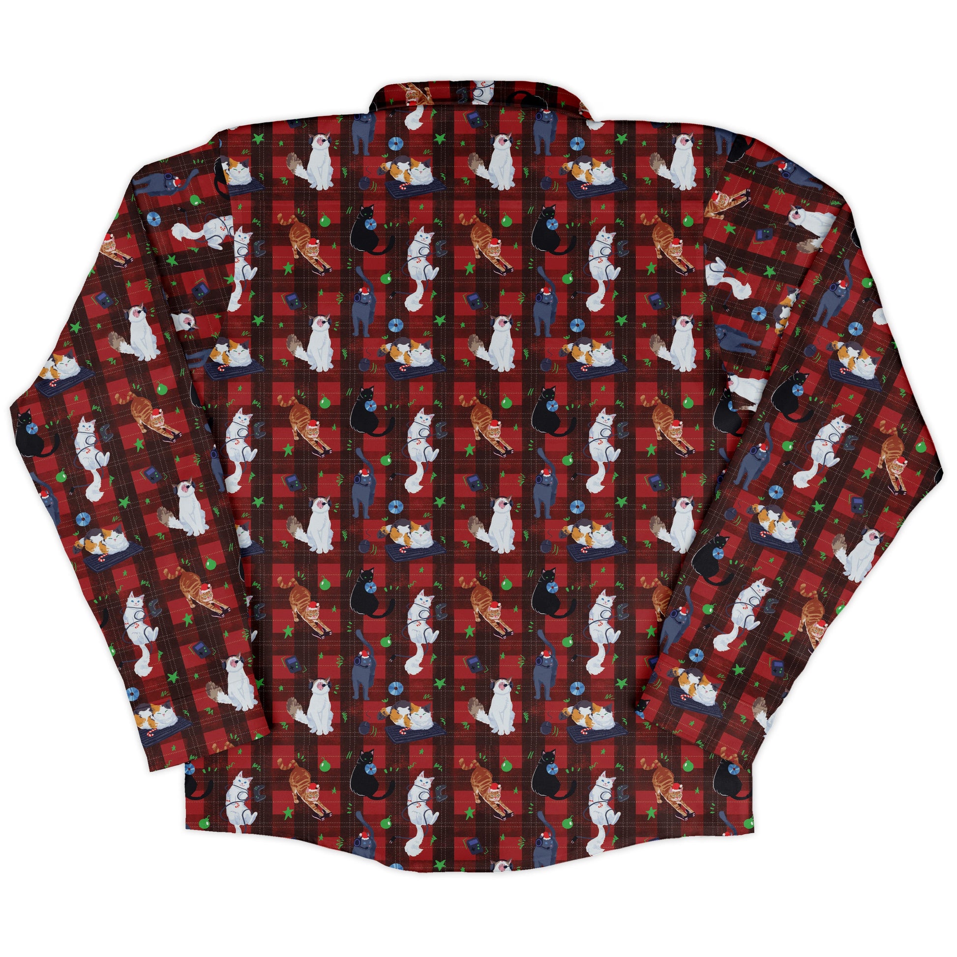 Video Game Cats Christmas Long Sleeve Button Up Shirt